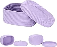 Vista 64 de Sea Team Round Cotton Rope Storage Basket with Lid, Lidded Woven Storage Bin, Nursery Storage Container, Diaper Caddy, Baby Shower Basket, Box, Cream