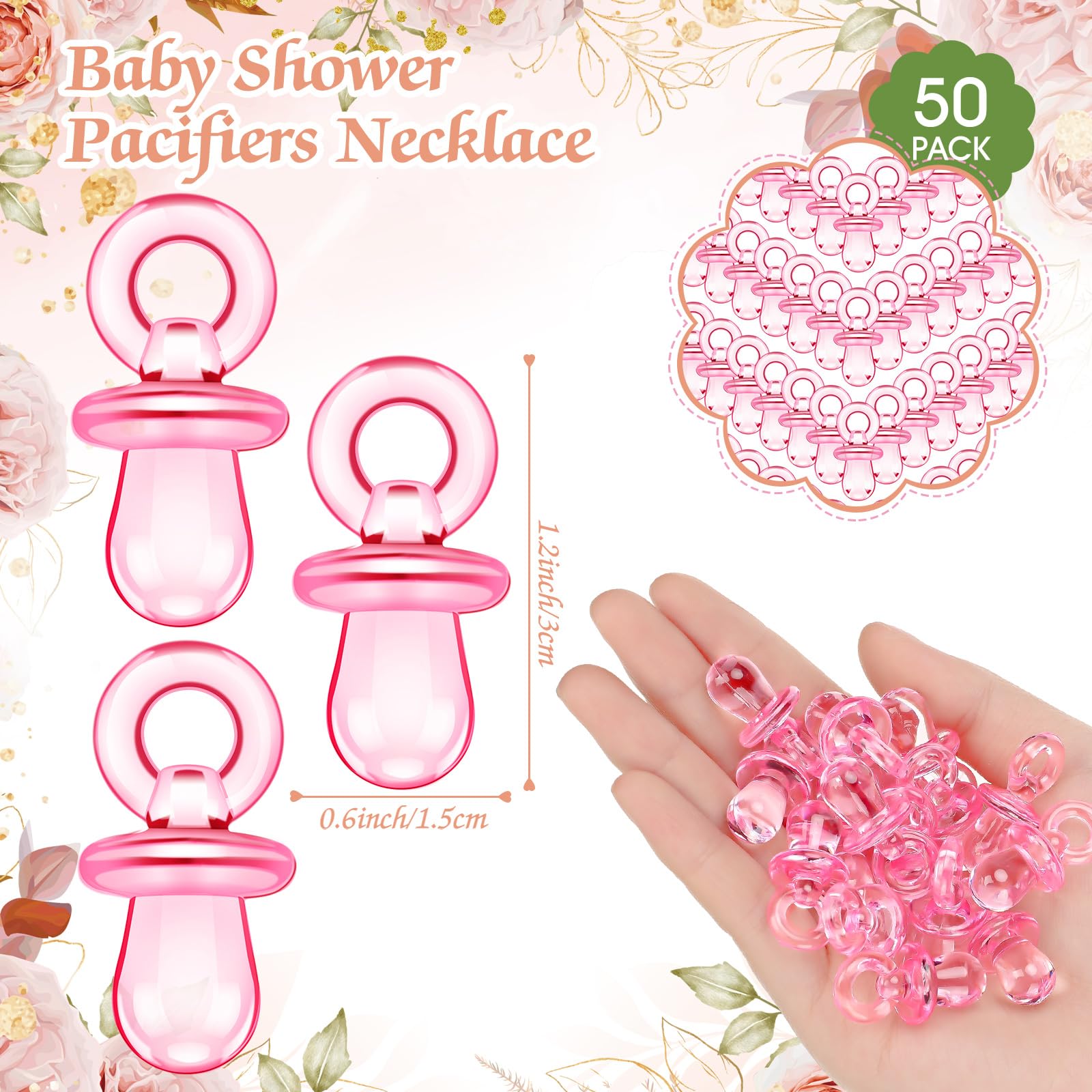 Thyle 51 juegos de caza de chupetes para baby shower, incluye letrero de caza de chupetes y 50 chupetes acrílicos para decoración de juegos de baby shower, juegos de regalo, decoración de fiesta de