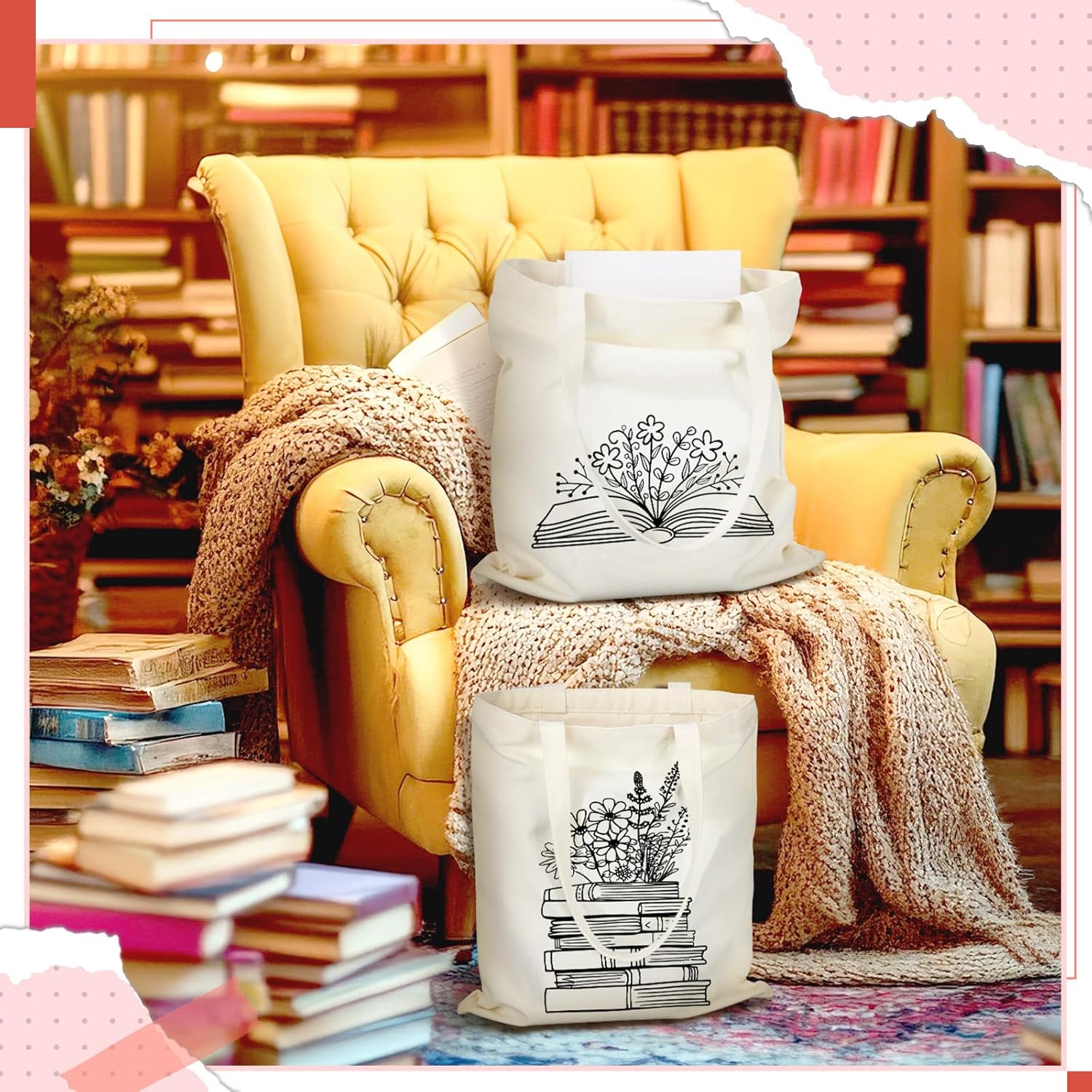 Sweetude 8 Pcs Book Lovers Club Gifts Bulk Canvas Tote Bags Bookish Librarian Reader Gift for Women Teacher(Basic Style) - Image 2