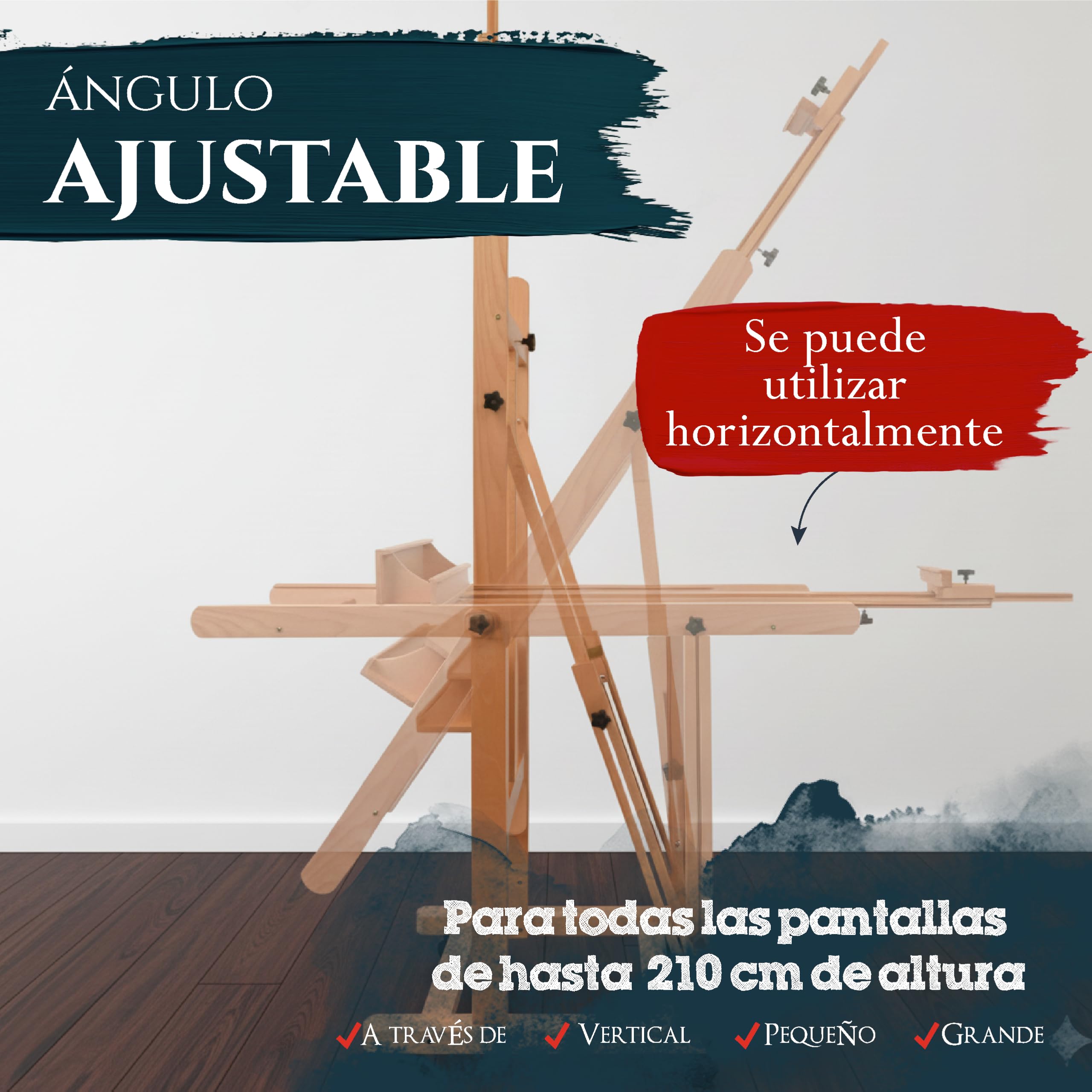 Artina caballete de pintura profesional de estudio con ruedas para lienzos | madera de haya maciza para hasta 210cm de horizontal plegable bastidor Verona