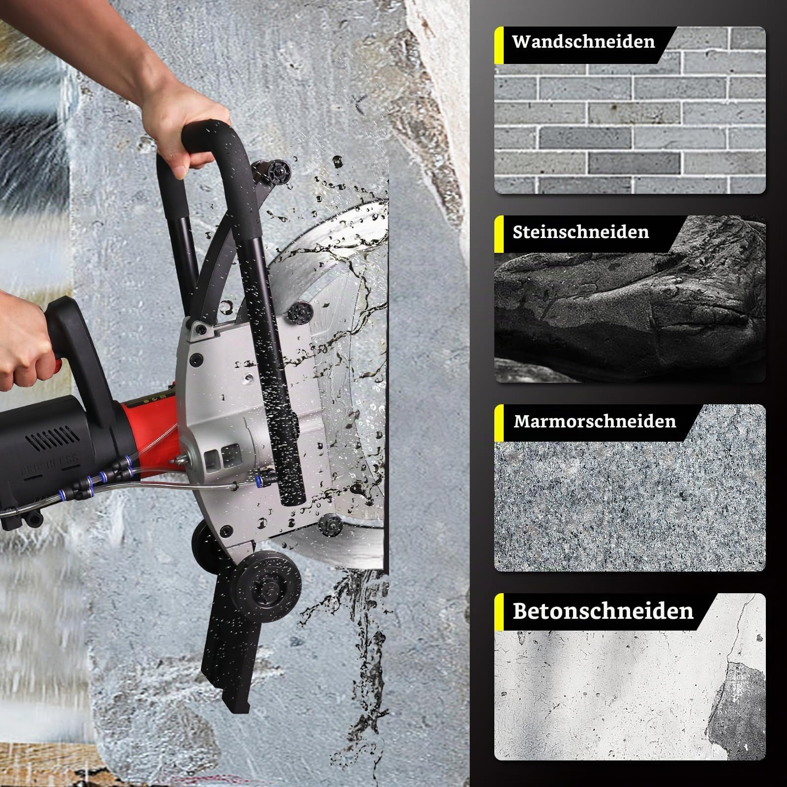 LOSCHEN Scie annulaire électrique sans balais 6000 W - Scie à béton industrielle avec pompe à eau - Profondeur de coupe maximale : 30 cm - Lame grand diamètre pour couper le béton, la maçonnerie, le