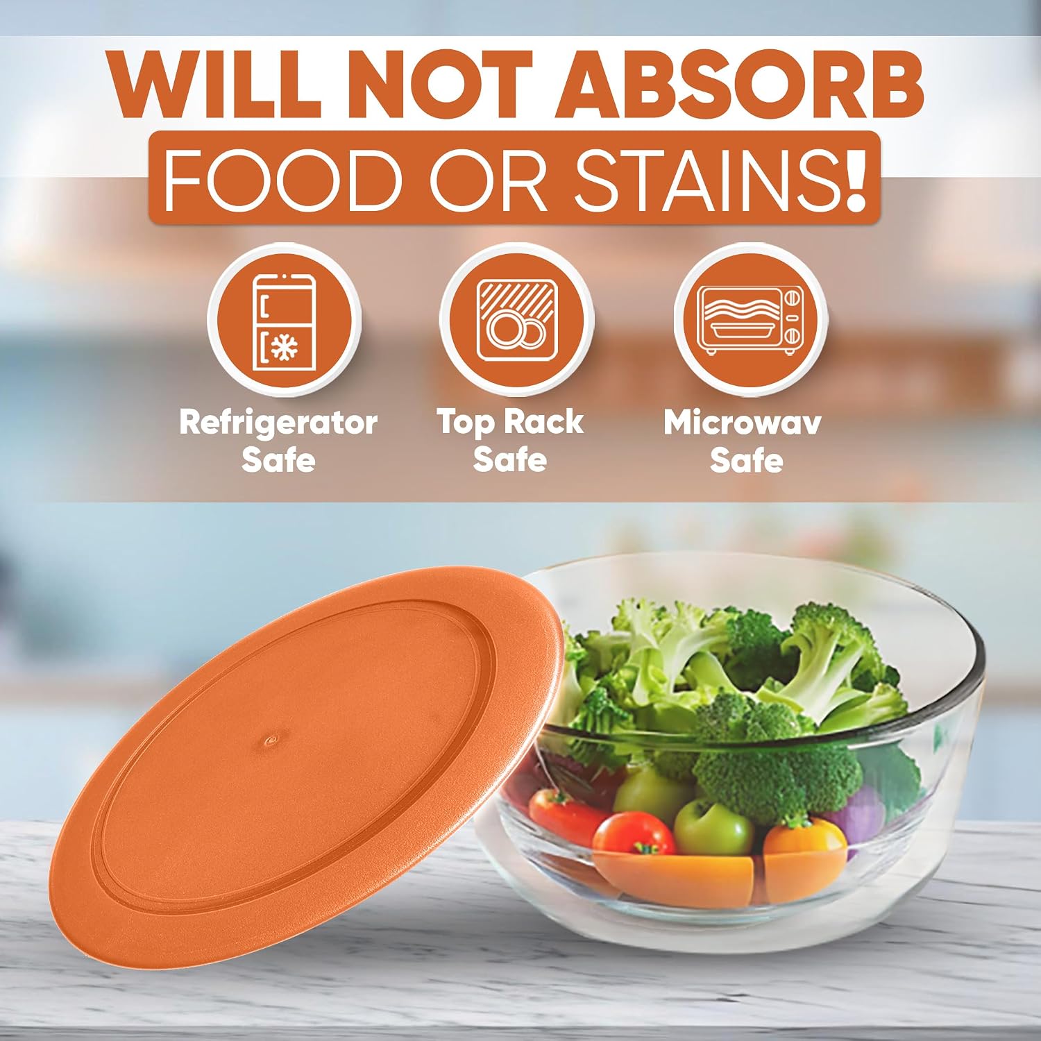 Replacement Lids for Pyrex Containers Round Glass Food Plastic (2) 2-Cup (2) 4-Cup (2) 7-Cup (Orange) image 4