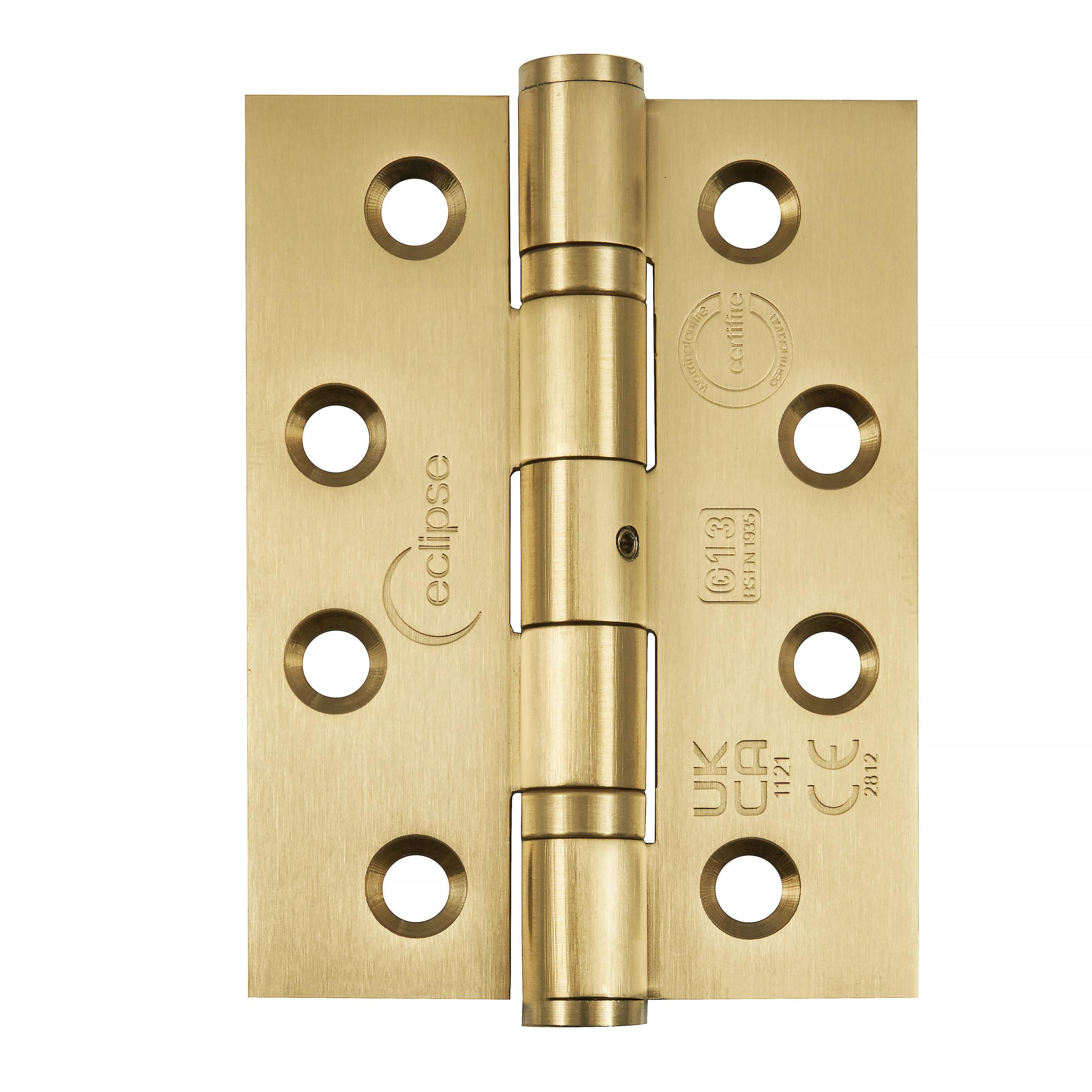 Eclipse Brass Stainless Steel Ball Bearing Door Hinges, 4 Inch 102Mm, Grade 13, Fire Rated, One Pair & Screws (Satin )