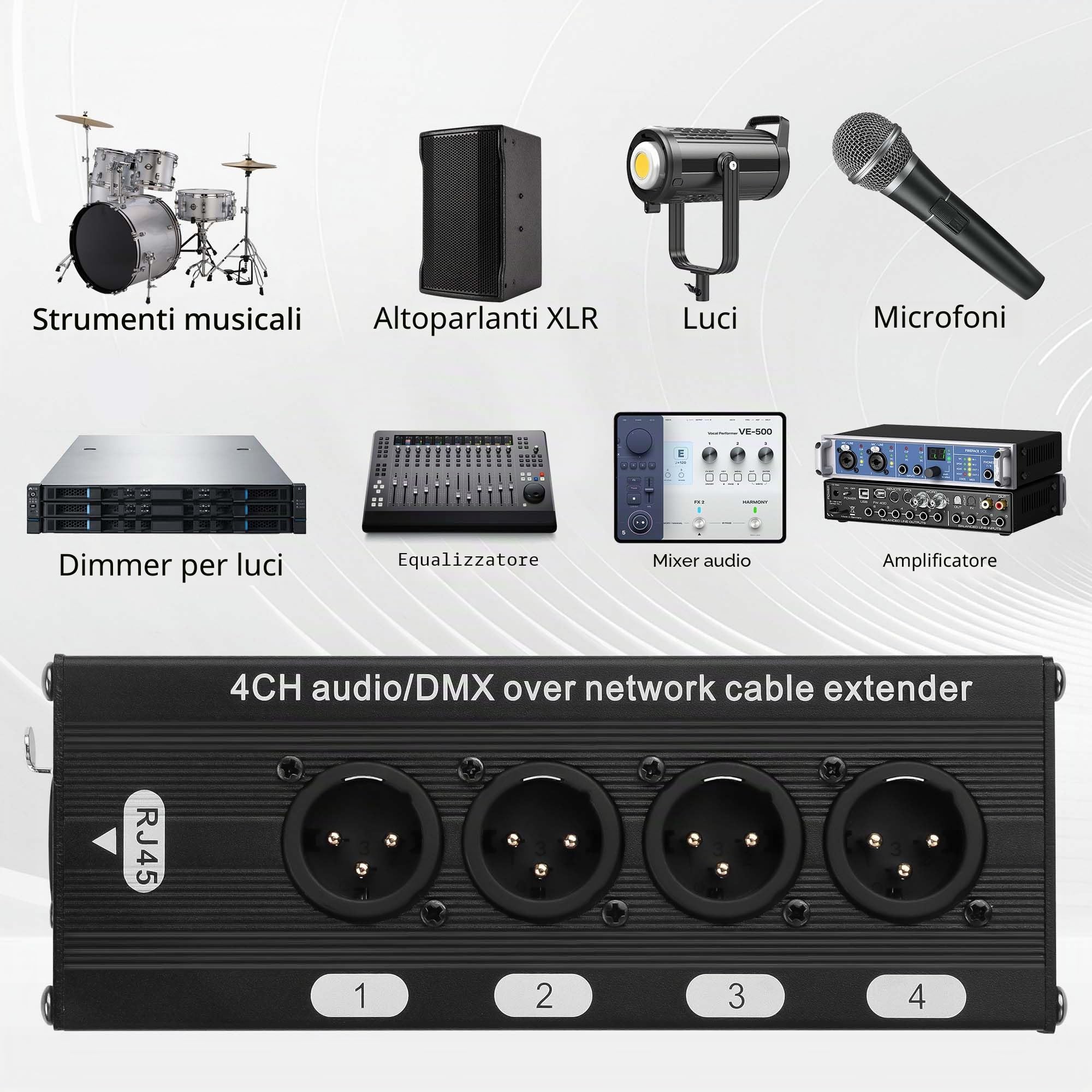 GINTOOYUN 2 Pezzi 4-Canale DMX XLR a Ethernet Extender Maschio a RJ45 Ethercon Cavo Multi Extender per Illuminazione da Palco e Home Recording Studio Compatibile
