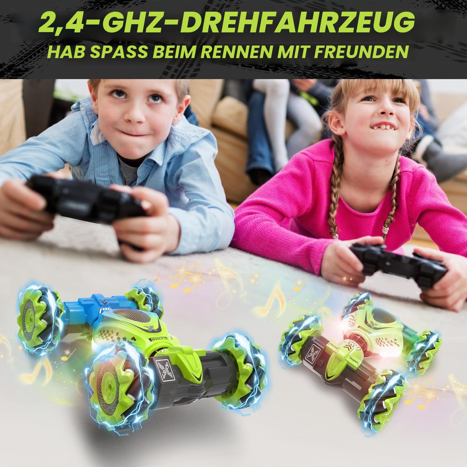Dysaim Ferngesteuertes Auto RC Stunt Car Ferngesteuerte Auto mit Handsteuerung 2,4 GHz 4WD 360° Drehung Crawler Offroad 2 Akku Weihnachten Geschenk Spielzeug für Junge Mädchen ab 6 7 8 9 10 12 Jahre