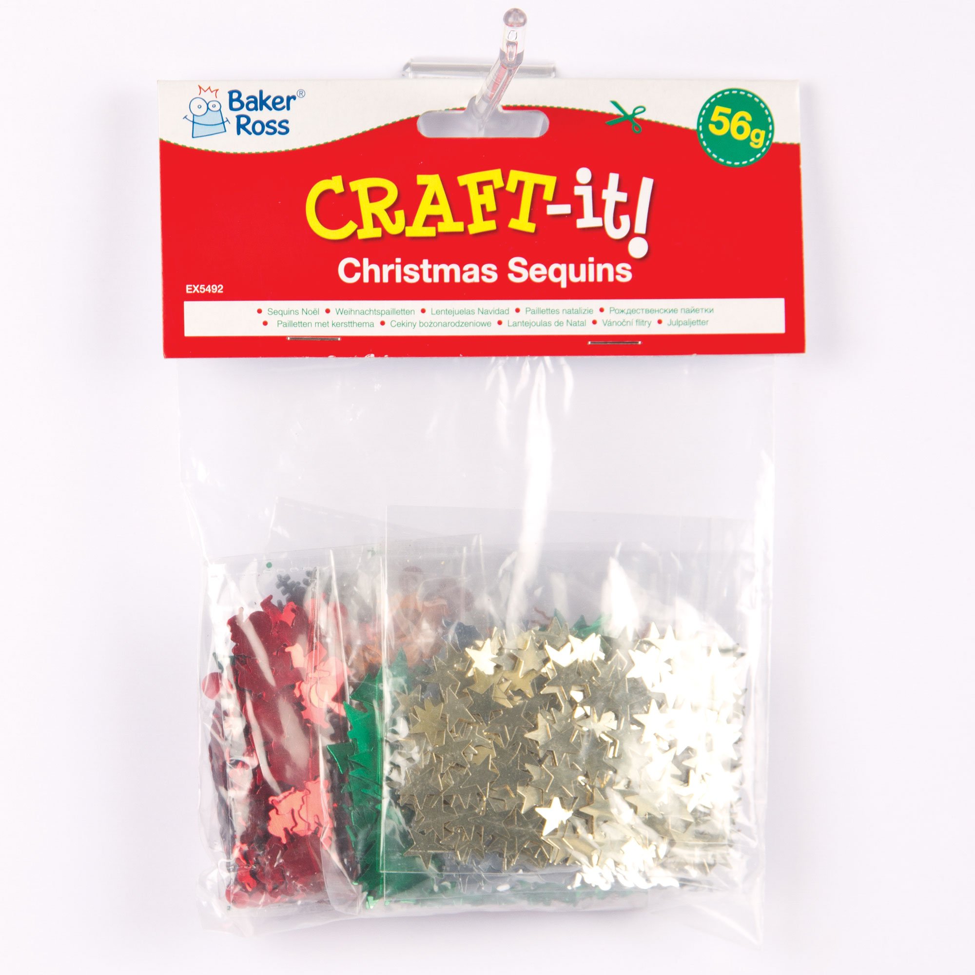 Baker Ross EX5492 Christmas Paillettes Value Pack - Artigianato e progetti artistici per bambini, biglietti, sacchetti per feste e decorazioni (56g), assortiti