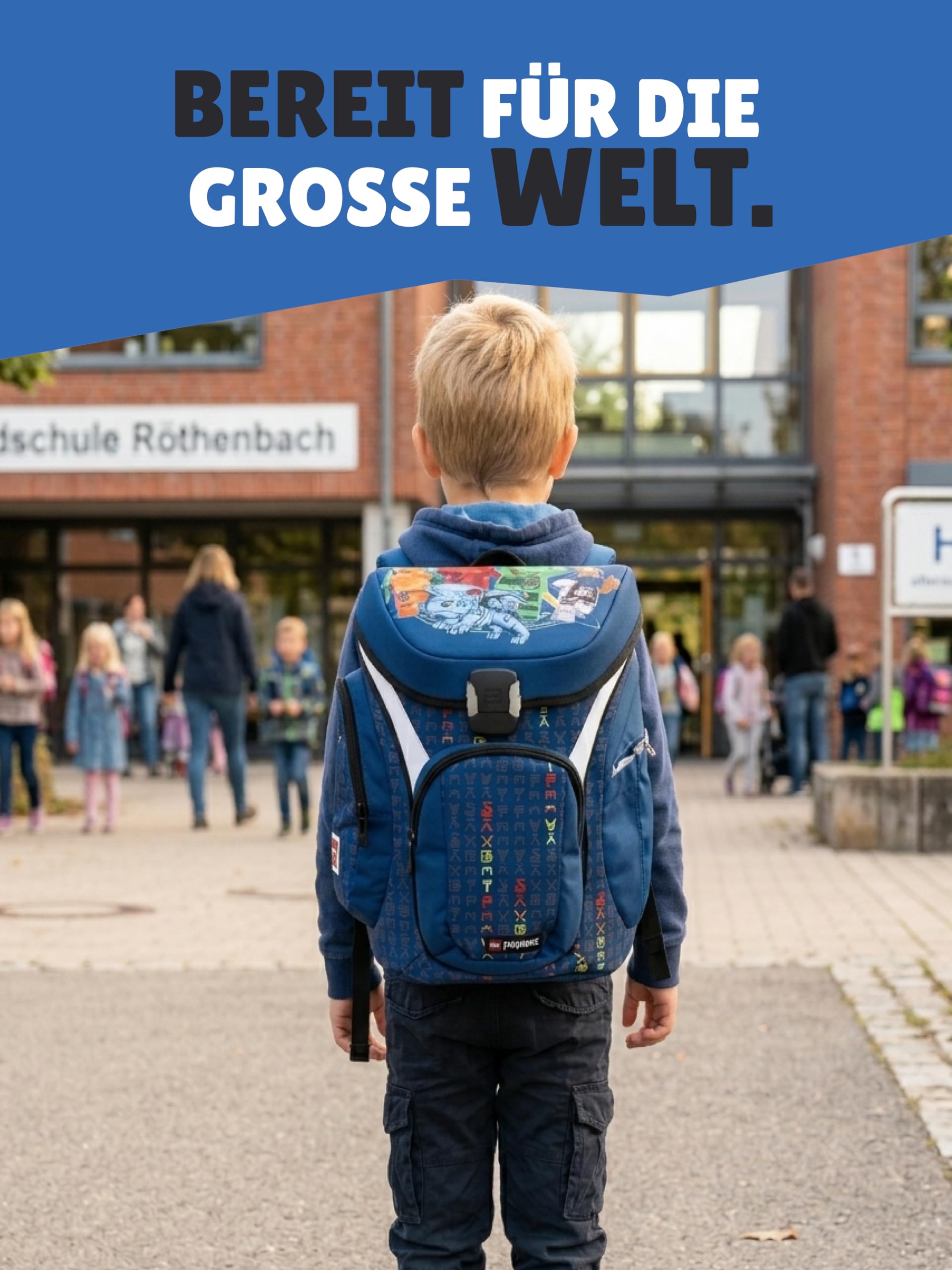 Familando - Schulranzen Set 9-teilig mit Sporttasche - Ninjago Blau - Ergonomisch, stabil & mit gepolstertem Rücken - 1250g leicht mit 16L Volumen - wasserabweisend und mit Reflektoren - Ab 1. Klasse