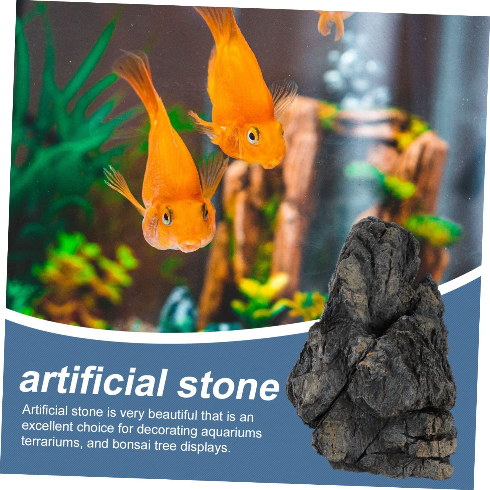 Luxshiny Roccia Ornamentale per Acquario Aspetto Naturale in Resina, Nero