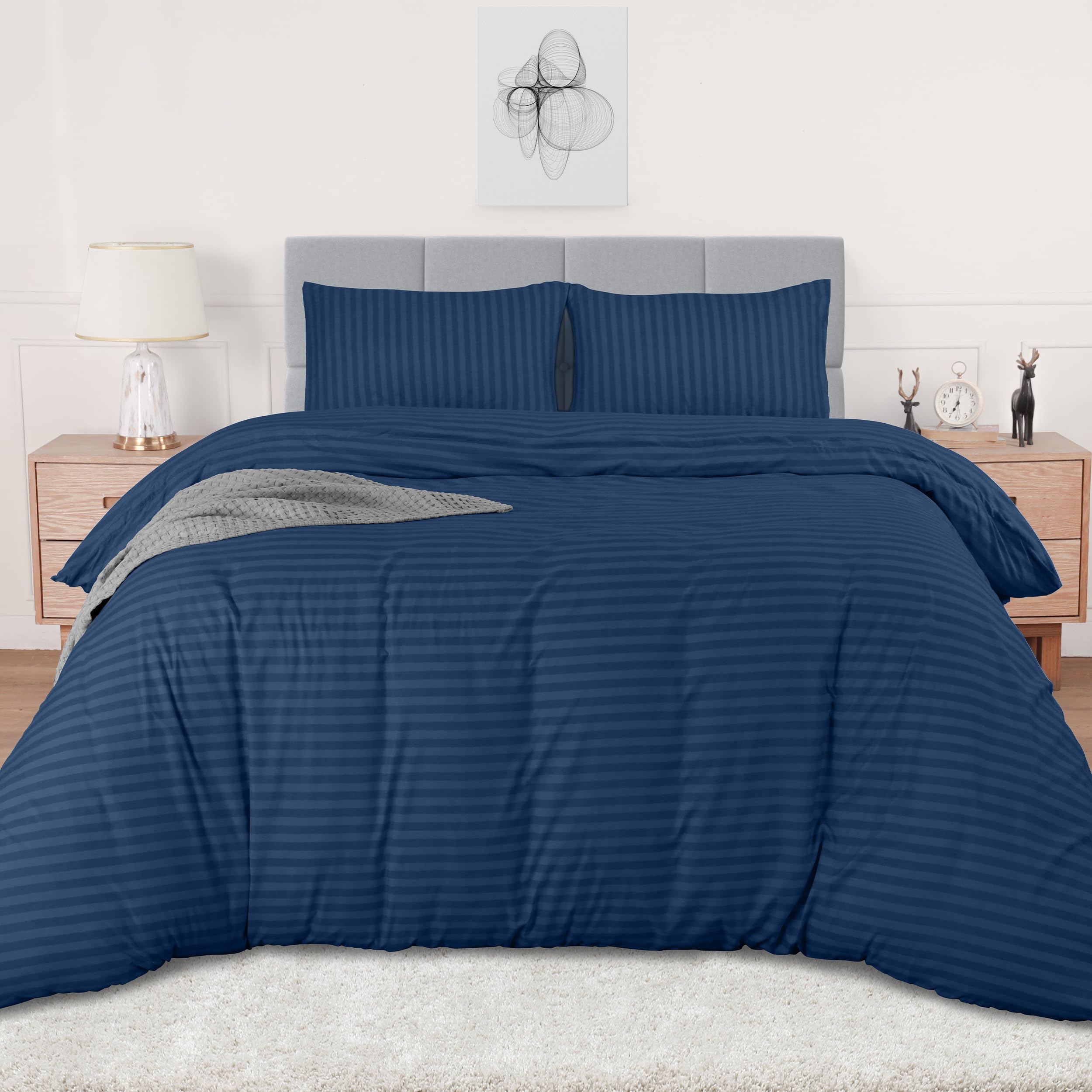 Utopia Bedding Stripes Navy King Striped Navy Print Duvet Cover Set