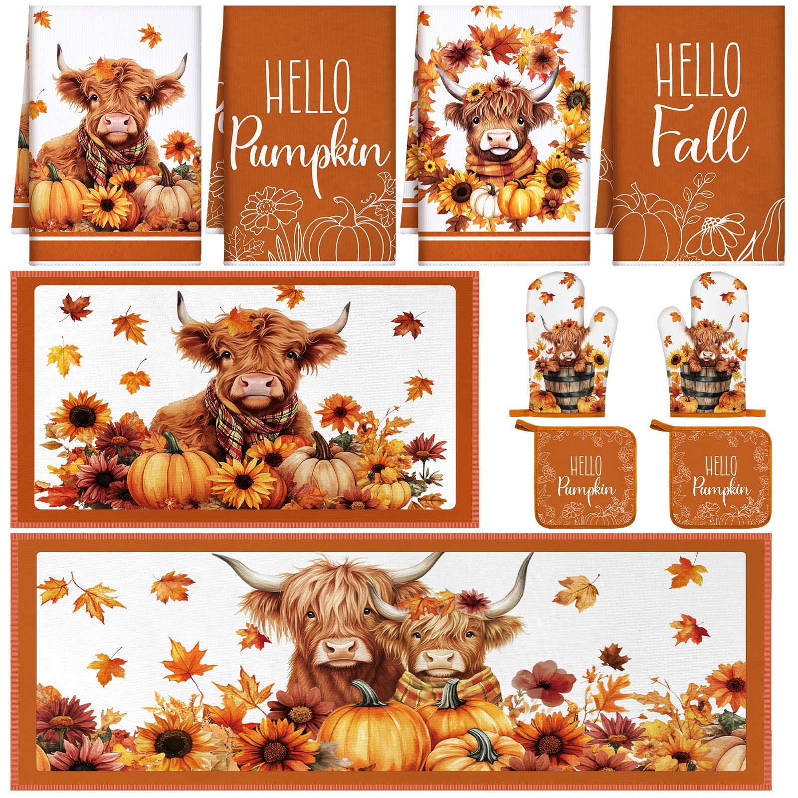 Fall Pumpkin Kitchen Decor Set - 10 Pcs -19