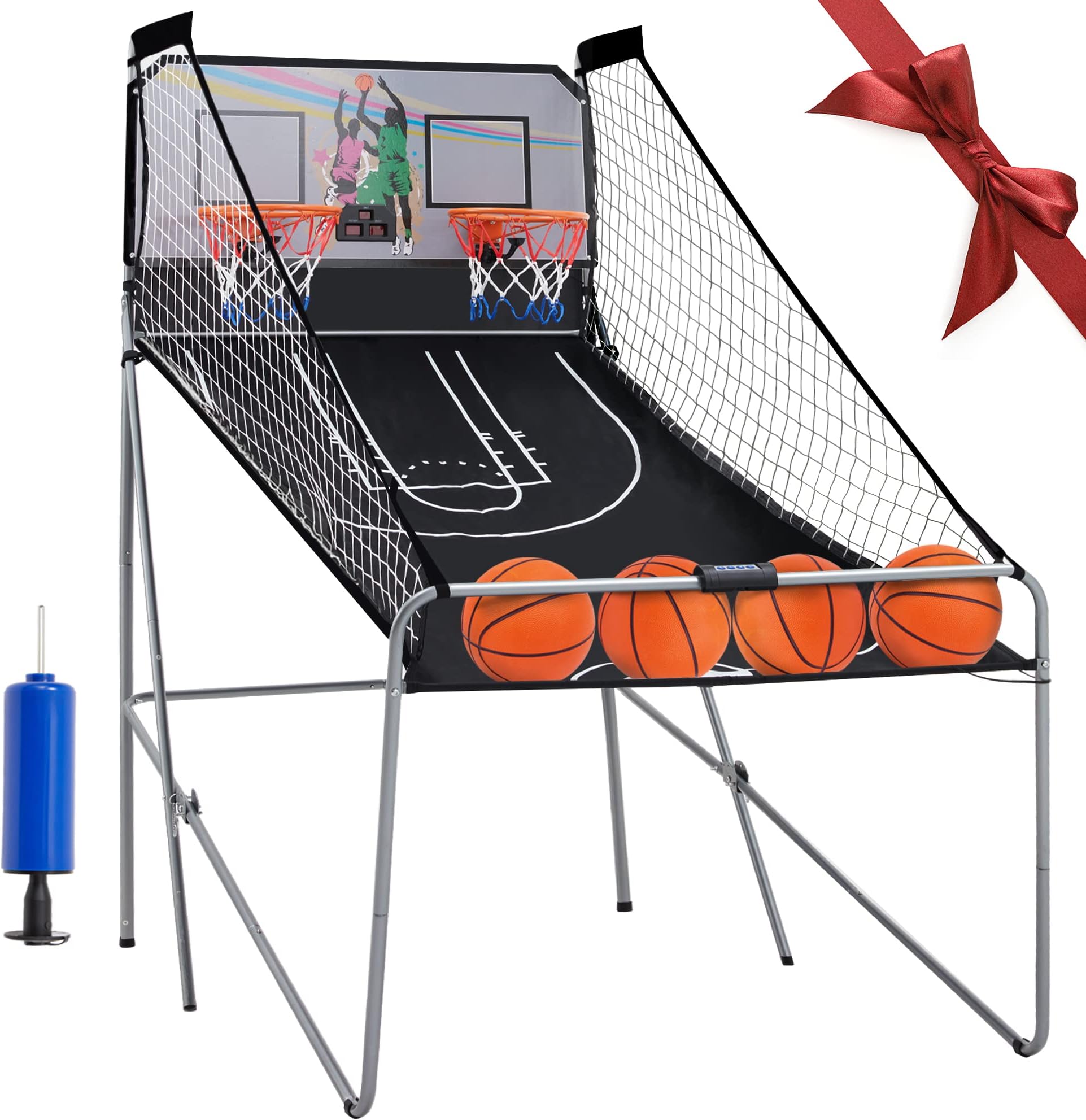 Foldable Electronic Dual Basketball Arcade Game,Double Shot 2 Player, 8 Game Options w/4 Balls LED Scoring System & Indoor Basketball Game for Youth, Adults