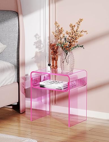 Miniatura 2 de Mesa auxiliar de acrílico transparente de 2 niveles para sala de estar, dormitorio, decoración del hogar (rosa)