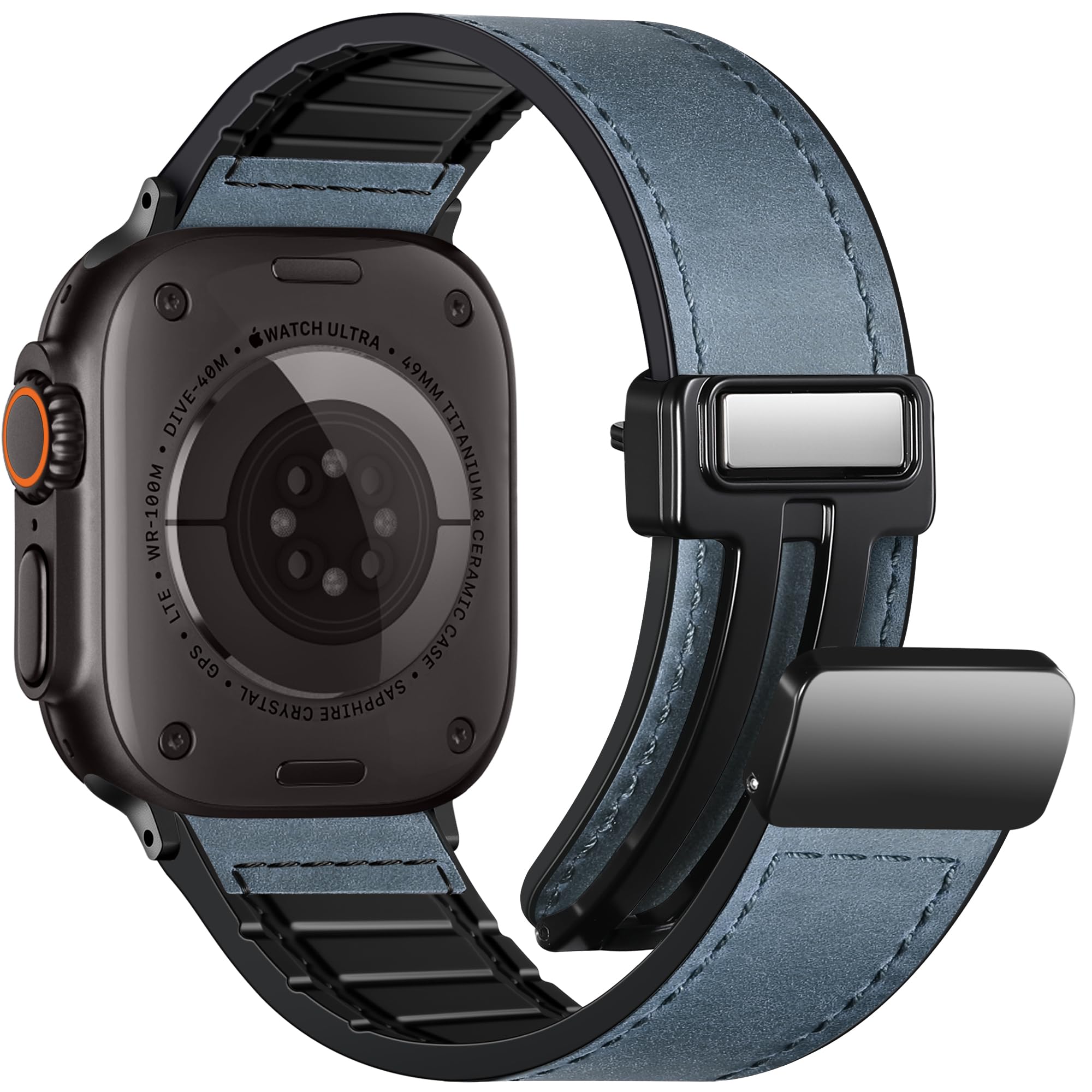 Charlam Magnetic Leather Bands Compatible with Apple Watch Bands 49mm 46mm 45mm 44mm 42mm 41mm 40mm 38mm Men Women,Genuine Leather Straps for iWatch Bands Ultra 3/2/1 SE Series 11 10 9 8 7 6 5 4 3 2 1 — view 14