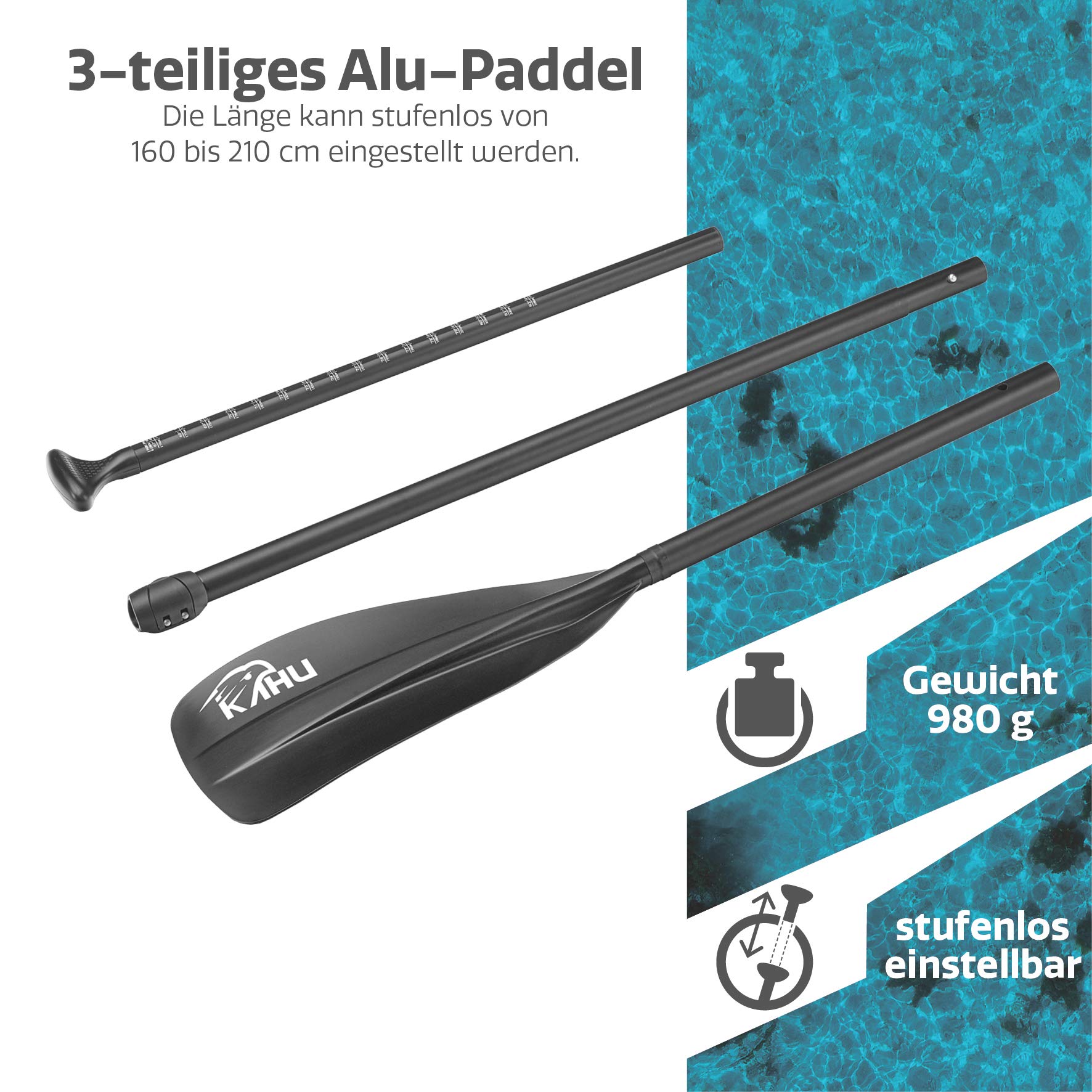 KAHU® Joy 9’8’’ Stand up Paddling Board – aufblasbares iSUP Board komplett Set inkl. Alu-Paddel und Pumpe - Allroundboard für Einsteiger – 15cm Dick – 120kg Traglast – Kajak Sitz als Zubehör – Grün