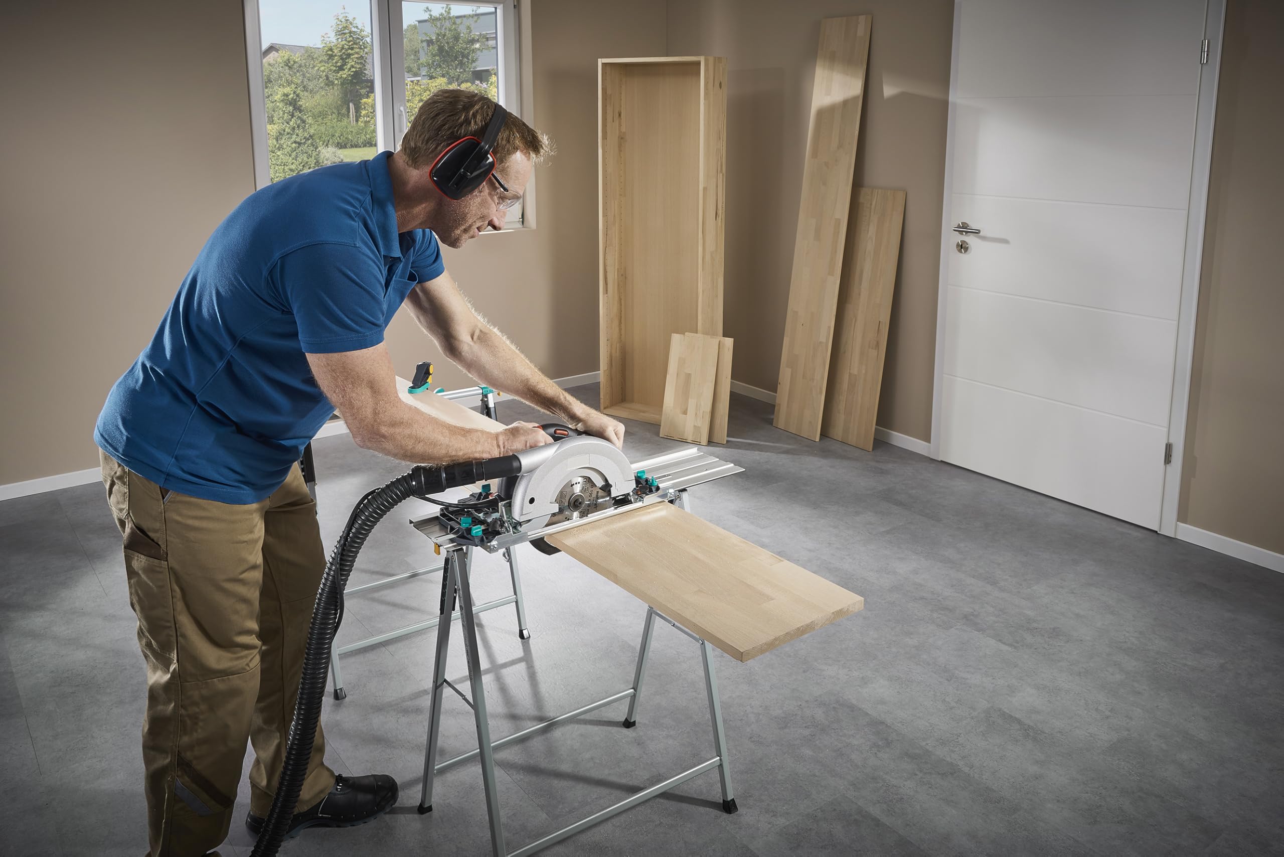 wolfcraft FKS 145 Führungsschiene für Handkreissägen - Schnitte bis 110 cm | Kunststoffschlitten mit Gummilippe, Aluminium, für Akku- & Netzbetriebene Sägen - verlängerbar und teilbar - 6913000