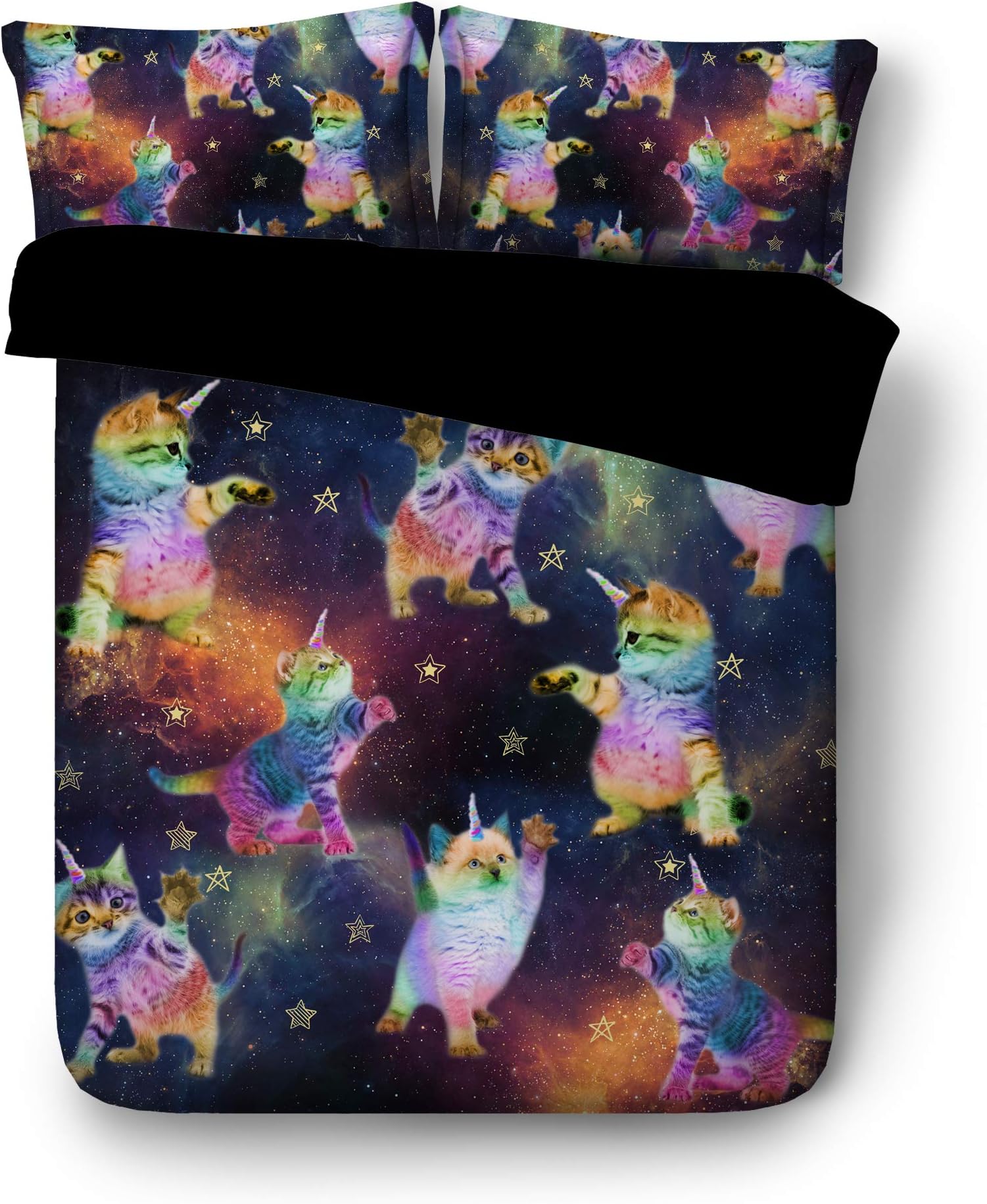 Royal Linen SourceDrop Shipping 3PCS Galaxy Unicorn Cats Touching The Stars 3D Kids Bedding Set Twin Full Queen King Size (JF598, Twin)