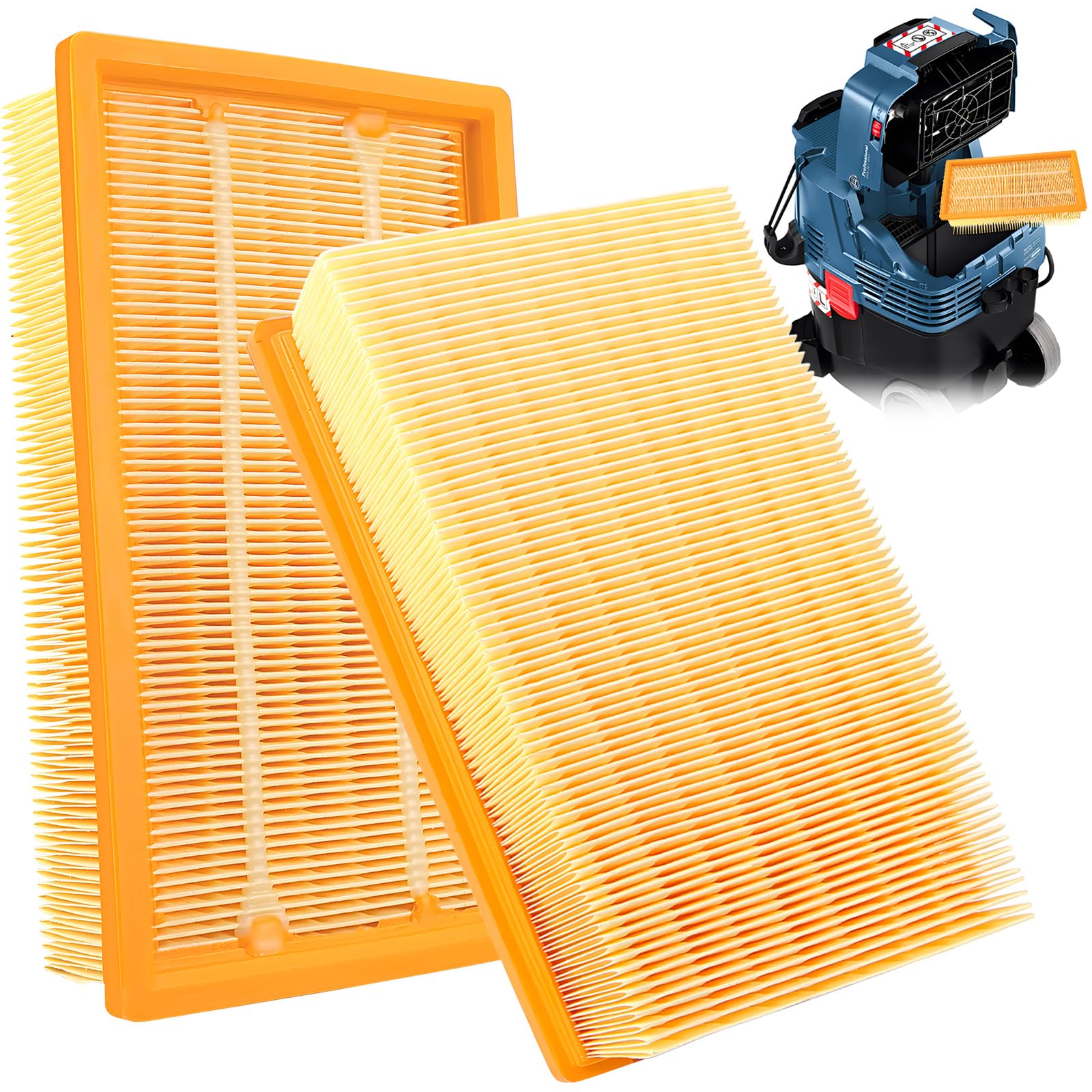 2 filtros de pliegues planos para aspiradoras profesionales Bosch Gas 35 L, M SFC, AFC y como filtros de repuesto para aspiradoras en húmedo/seco Kärcher NT25/1 Ap, NT 30/1, NT35/1 Ap