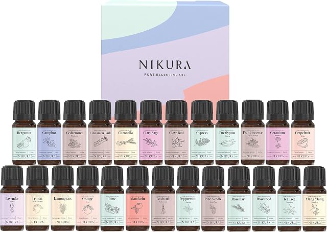 Nikura Expert Essential Oil Gift Set - 25 x 10ml | 100% Pure and Natural Essential Oils Including Lavender, Eucalyptus, Peppermint, Tea Tree | Perfect for Gifts, Aromatherapy, Diffuser | Vegan & UK