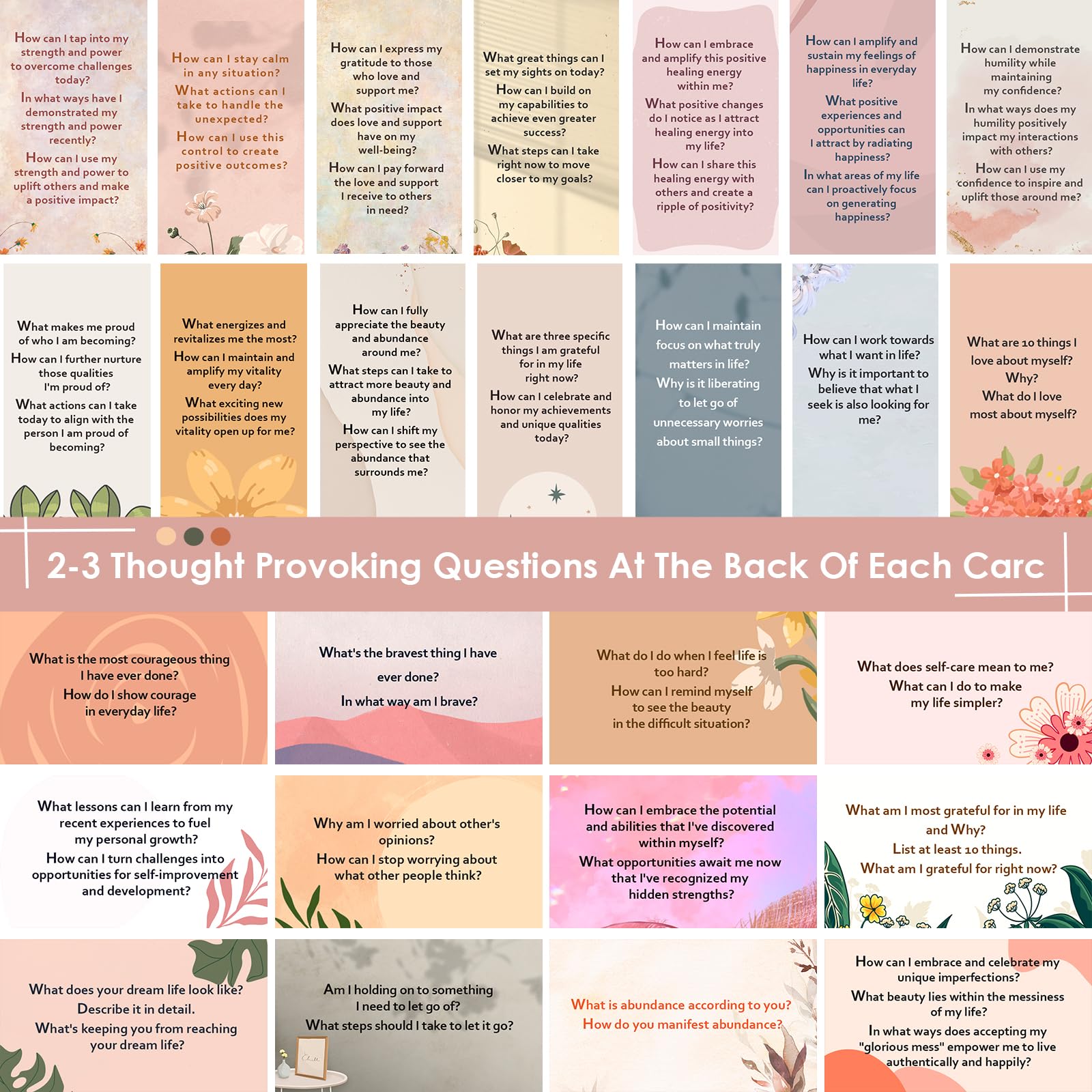 BRYTEFY 100 tarjetas de afirmación empoderadoras para mujeres, motivación diaria con preguntas que provocan pensamiento, atención plena, inspiración y meditación y regalo de cuidado personal para