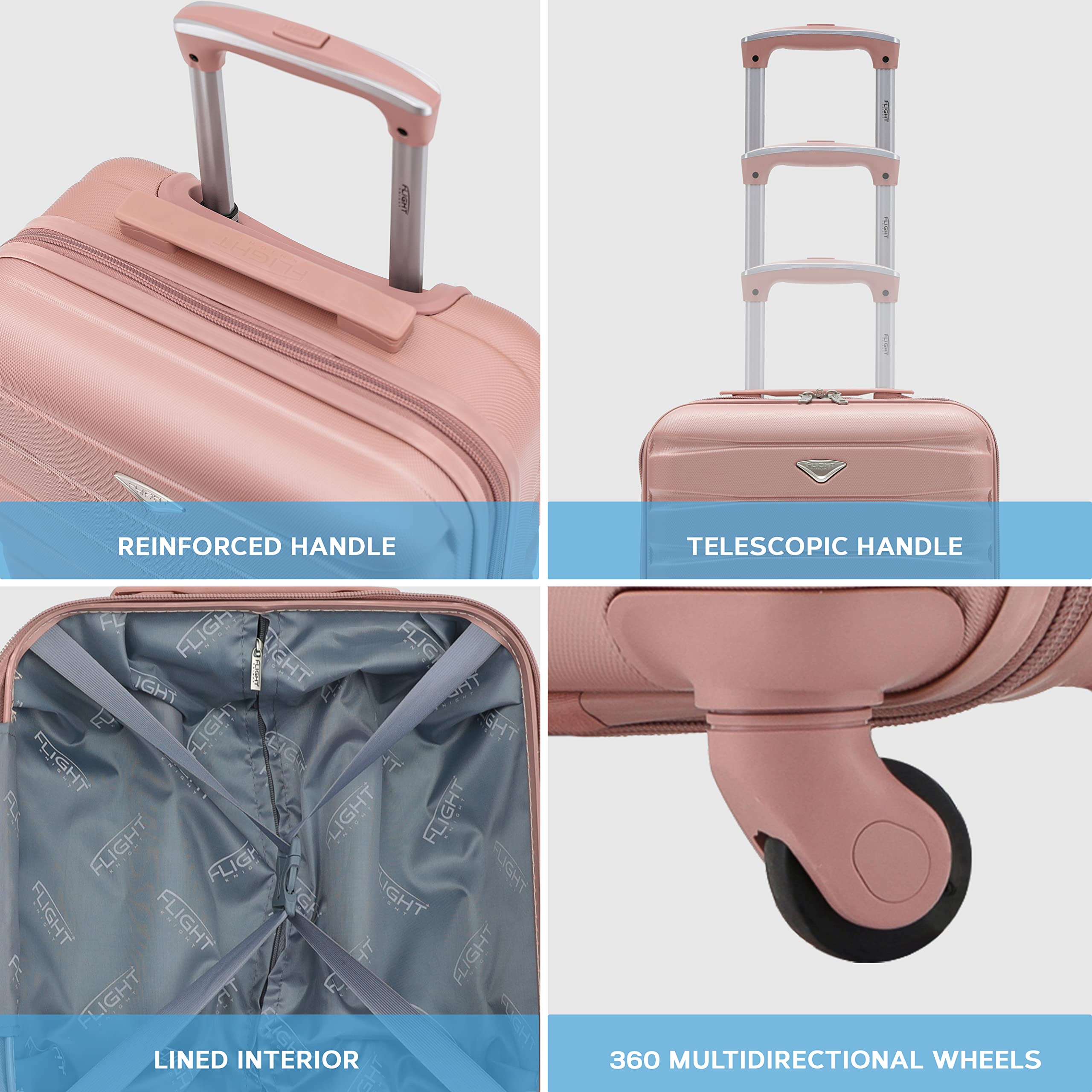 Flight Knight Suitcase Set of 2 Lightweight 4 Wheel ABS Hard Case Cabin Carry On Hand Luggage - easyJet Maximum Size for Overhead Cabin & Under Seat Carry-On - 45x36x20cm & 56x45x25cm