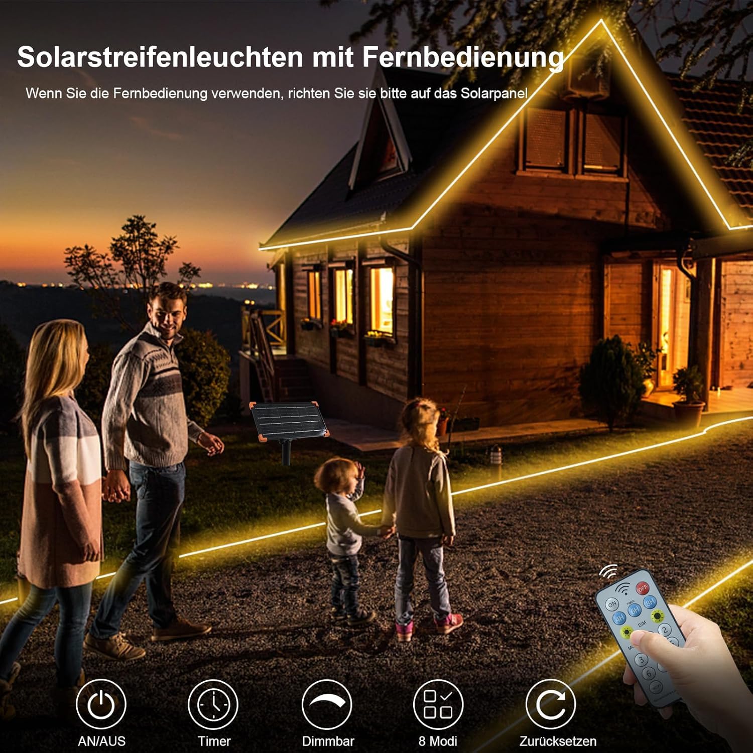 DBFAIRY Tenda luminosa a energia solare, 2,4 m x 1,8 m, 144 LED, impermeabile, con timer, 8 modalità, per giardino, patio, recinzione, gazebo, decorazione (bianco caldo