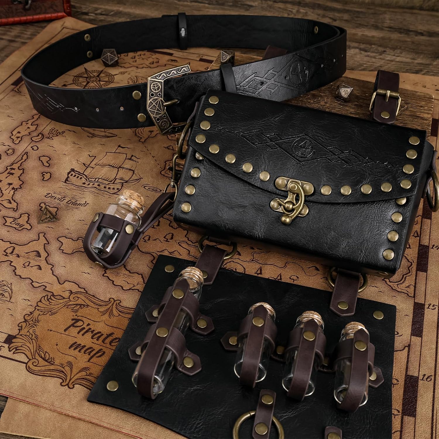 EpicCos Medieval Alchemy Belt Set with Waist Pouch & Hanging Potion Vial