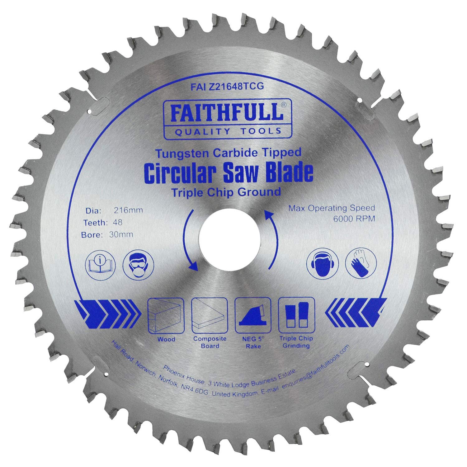 Faithfull - Lama per sega circolare Tct 216 x 30 x 48 T Tcg