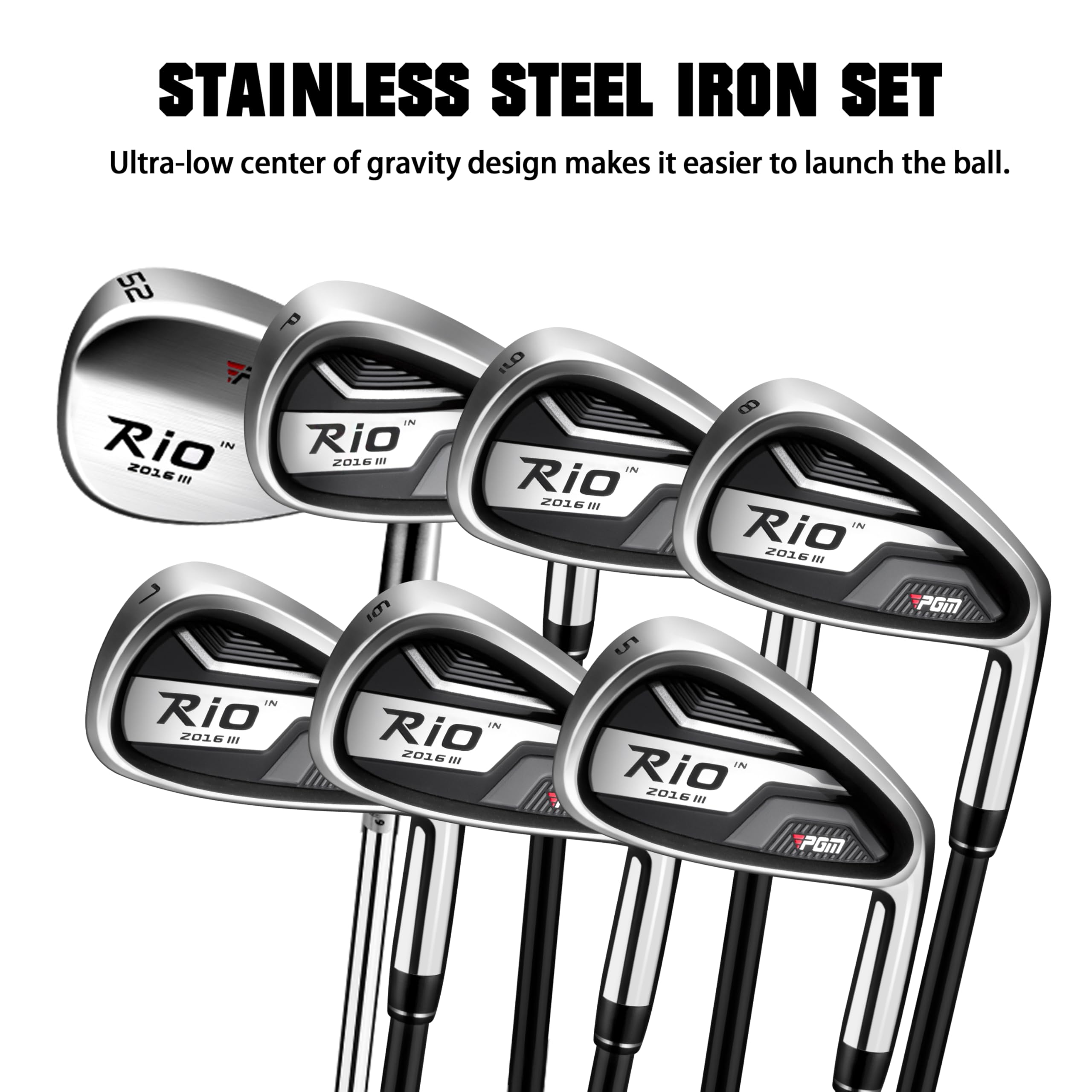 PGM Set completo di mazze da golf da uomo, 12 pezzi, 3 legno (#1,3,5), 1 ibrido (#4H), 6 ferri (#5, 6, 7, 8, 9, PW), 1 cuneo di sabbia (52°), 1 putter - sacca da golf - testa del club in titanio,