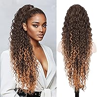 Vista 23 de QGZ Extensión de cola de caballo con cordón para mujeres negras de 18 pulgadas, cola de caballo afro sintética larga y rizada para uso diario