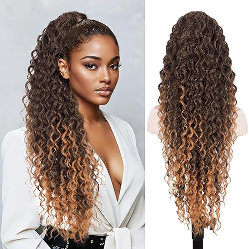 Miniatura 23 de QGZ Extensión de cola de caballo con cordón para mujeres negras de 18 pulgadas, cola de caballo afro sintética larga y rizada para uso diario