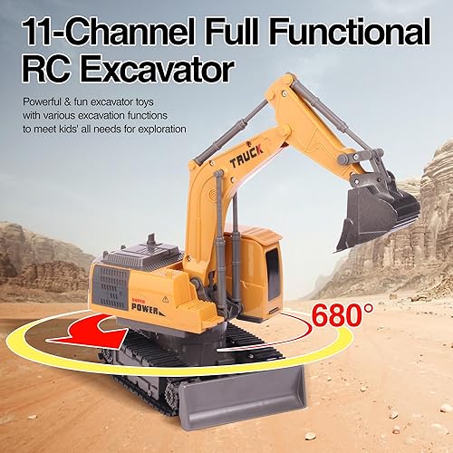 Miniatura 3 de Excavadora de control remoto, juguetes para niños, 11 canales 2 en 1 RC Excavadora de juguete con excavadora de niveladora, regalo de cumpleaños de
