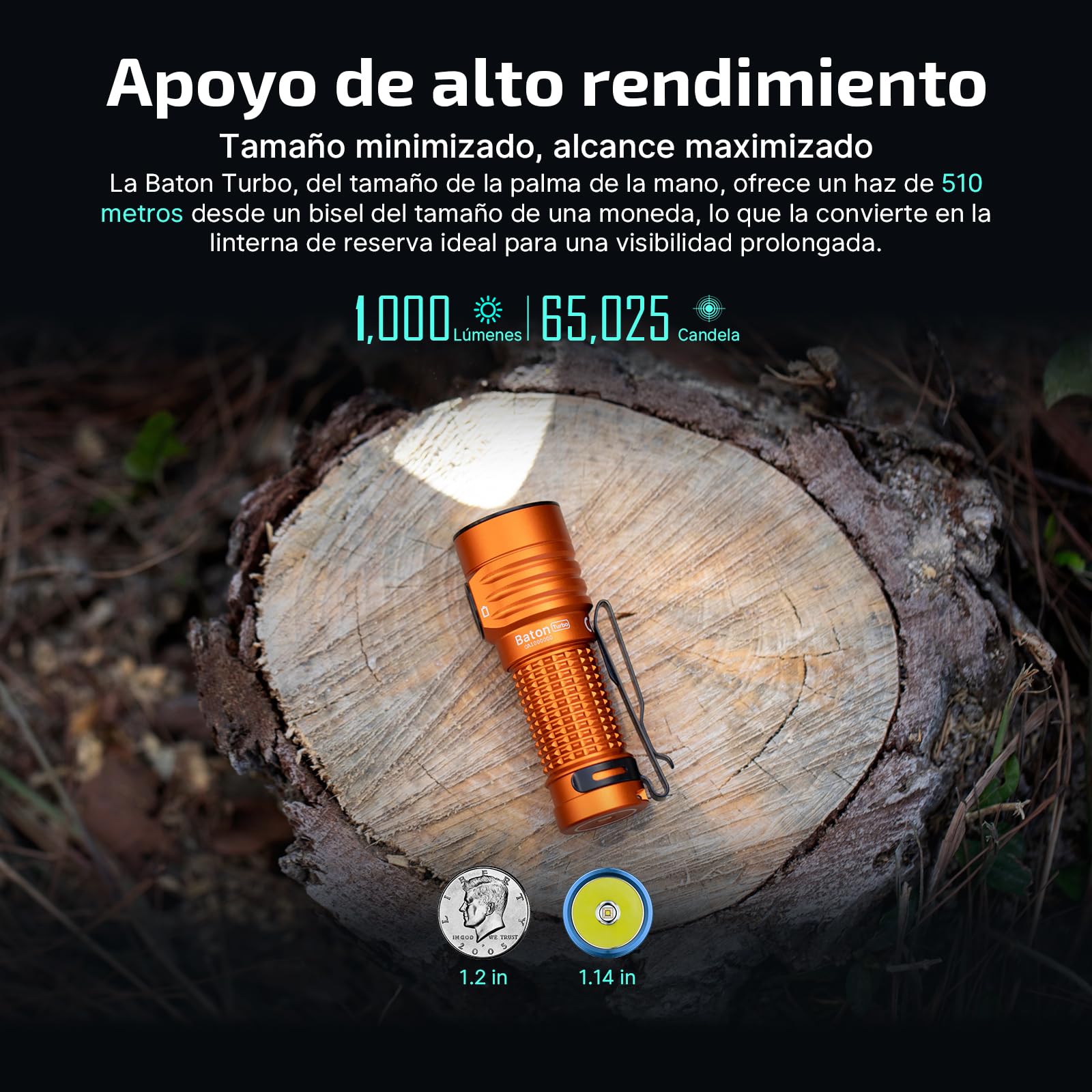 OLIGHT BatonTurbo EDC Linterna de Mano Recargable, Led Compacto de 1000 Lúmenes y 510 Metros de Largo Alcance Potente Linterna de Bolsillo Para Comping, Senderismo y Uso Doméstico (Naranja)