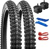 YUNSCM 2-PCS 20 Off Road Bike Tires 20x2.464-406 and 20 Bike Tubes Schrader Valve with 2 Rim Strips Compatible with Mountain Bike 20x2.35 20x2.40 Bicycle Tires and Tubes Y-1094