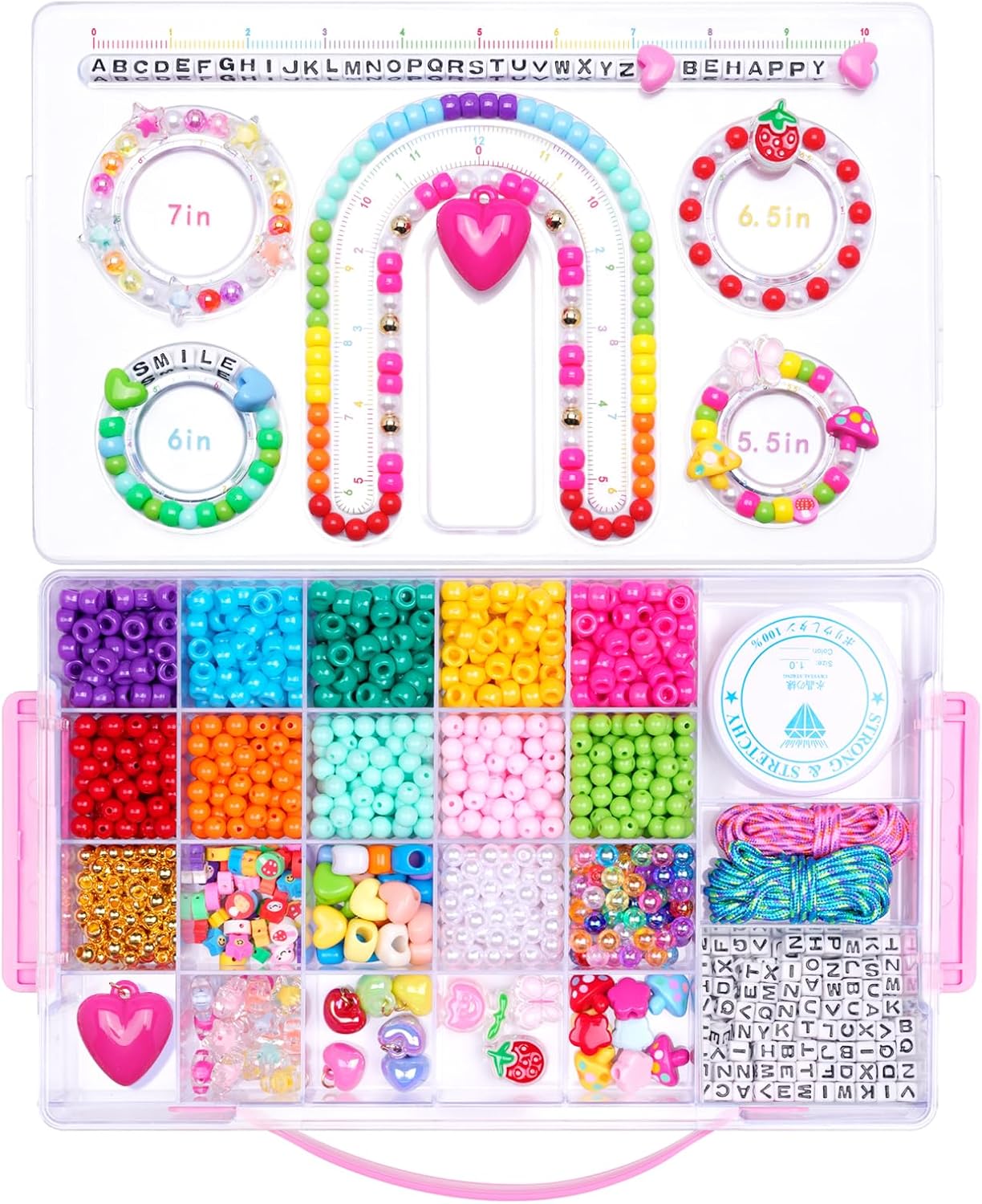 MAKERSLAND Jewelry Making Kit with Bead Board DIY Craft Kits Kandi Pony Beads Bulk Clay Bead for Bracelet Necklace Making, Keychains, Storage Box with Handle and Tray for Kids Adults Birthday Gift