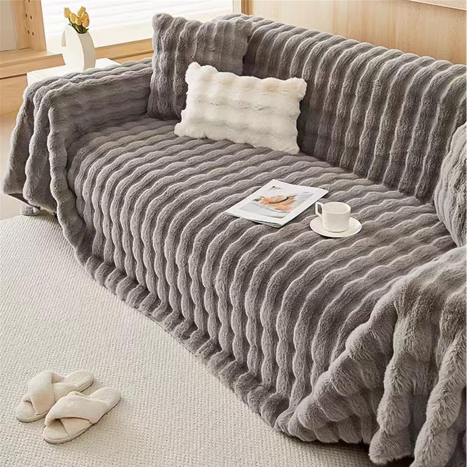 FANSU Throw for Sofa Large 1/2/3/4 Seater, Soft Plush Throw Blanket Sofa Reversible Versatile Solid Color Blanket Throw Decorative Blanket for Chair Settees Couch Sofa Bed (180 * 260cm,Dark gray)