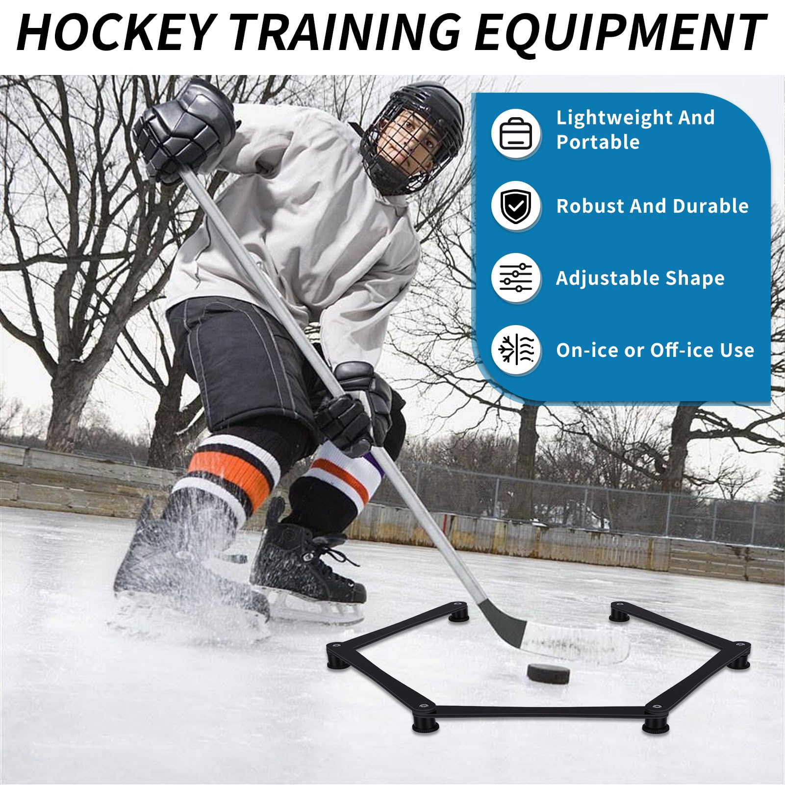 Équipement d'entraînement de hockey portable en 5 parties avec articulations réglables, tapis antidérapant pour le contrôle de l'emmaillotage, l'entraînement technique et le temps de réaction - 2