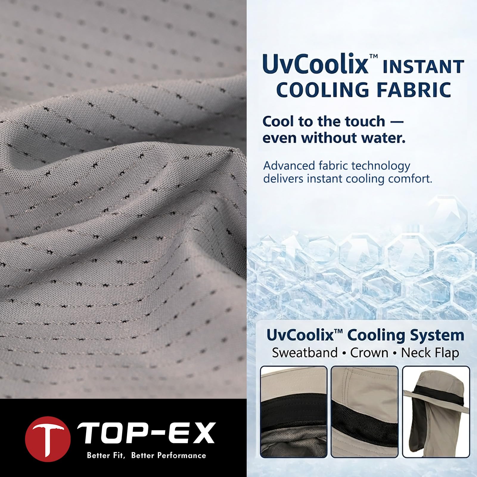 TOP-EX UVCoolix™ Chapeau de soleil rafraîchissant avec rabat tour de cou, UPF 50+ protection UV à large bord pour les chaudes journées en plein air