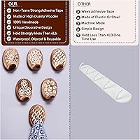 Vista 4 de Indian Shelf 6 Piece Wood Adhesive Decorative Wall Hooks for Hanging Coats, Keys, Towels, Hat, Leash- Brown and White Boho Sticky Wood Towel Hooks