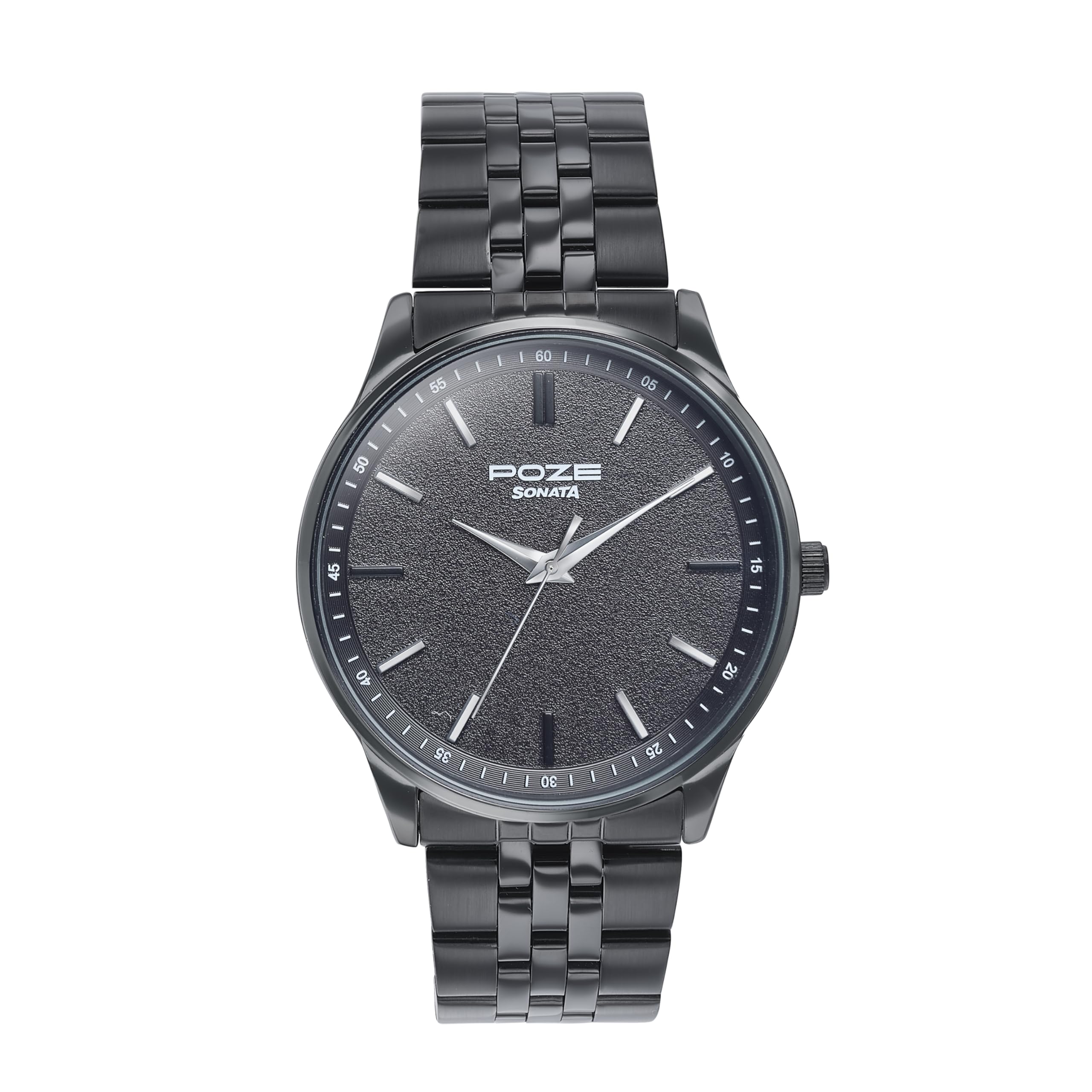 Sonata Poze Quartz Black Dial Black Metal Strap for Men-SP70048NM01W