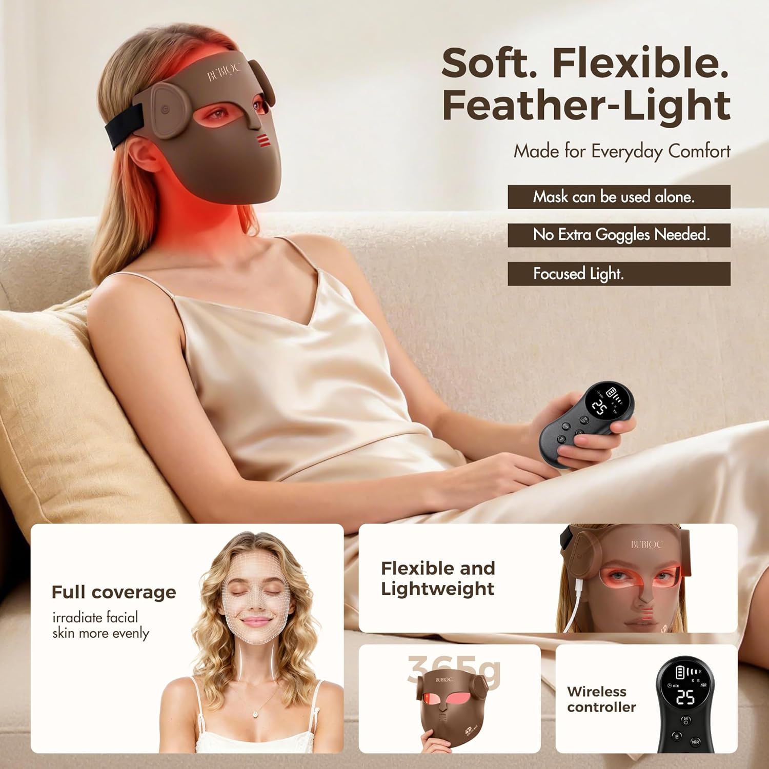 4D Wireless Red Light Therapy for Face and Neck with 400 LEDs,8+1 Color Light Therapy Mask with NIR, 850nm Red Light Therapy Mask, 4000mAh Rechargeable Led Face Mask Remote Control for Home & Travel image 5