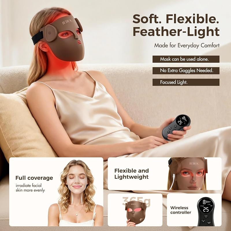 4D Wireless Red Light Therapy for Face and Neck with 400 LEDs,8+1 Color Light Therapy Mask with NIR, 850nm Red Light Therapy Mask, 4000mAh Rechargeable Led Face Mask Remote Control for Home & Travel image 5