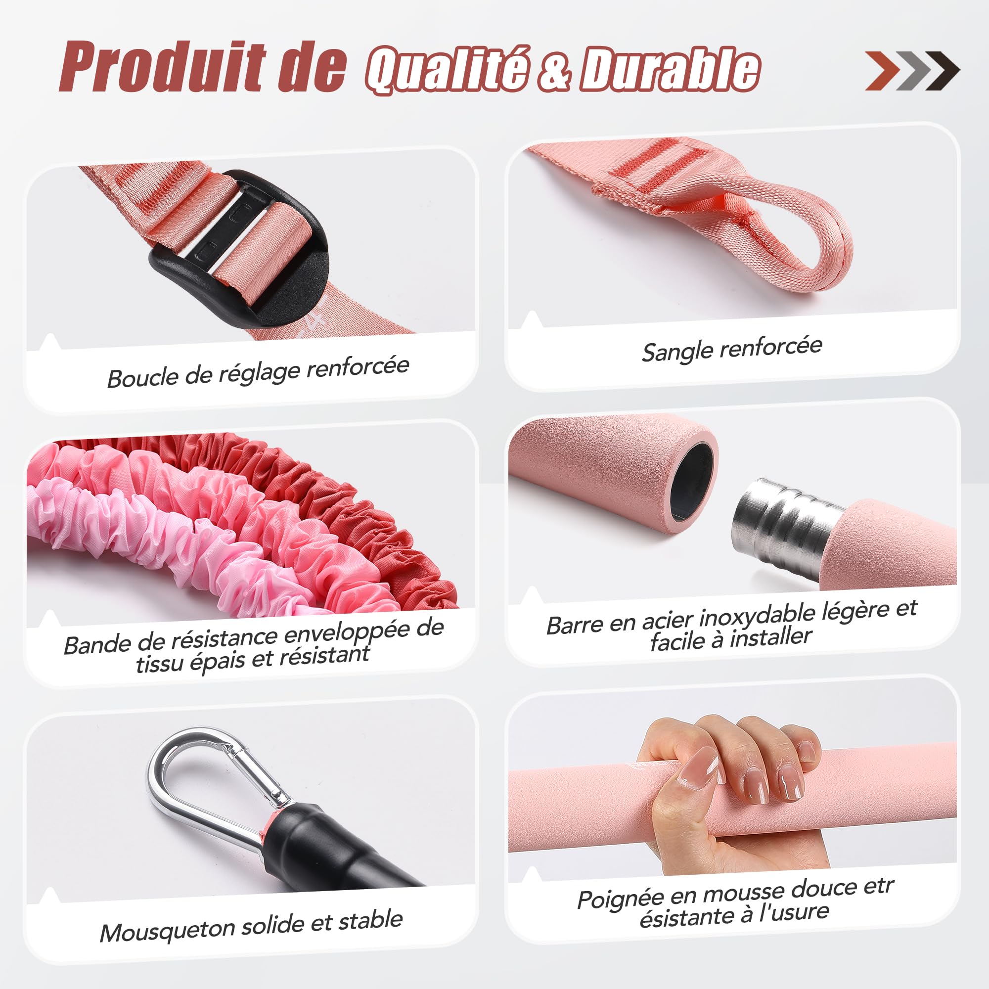 ALongSong Elastiques de Musculation Barre de Pilates avec 6 Bandes de Résistance Élastique 180LBS ou 240LBS Ancrage de Porte Réglable Amovible pour Sport Maison Fitness Yoga Étirement Squat