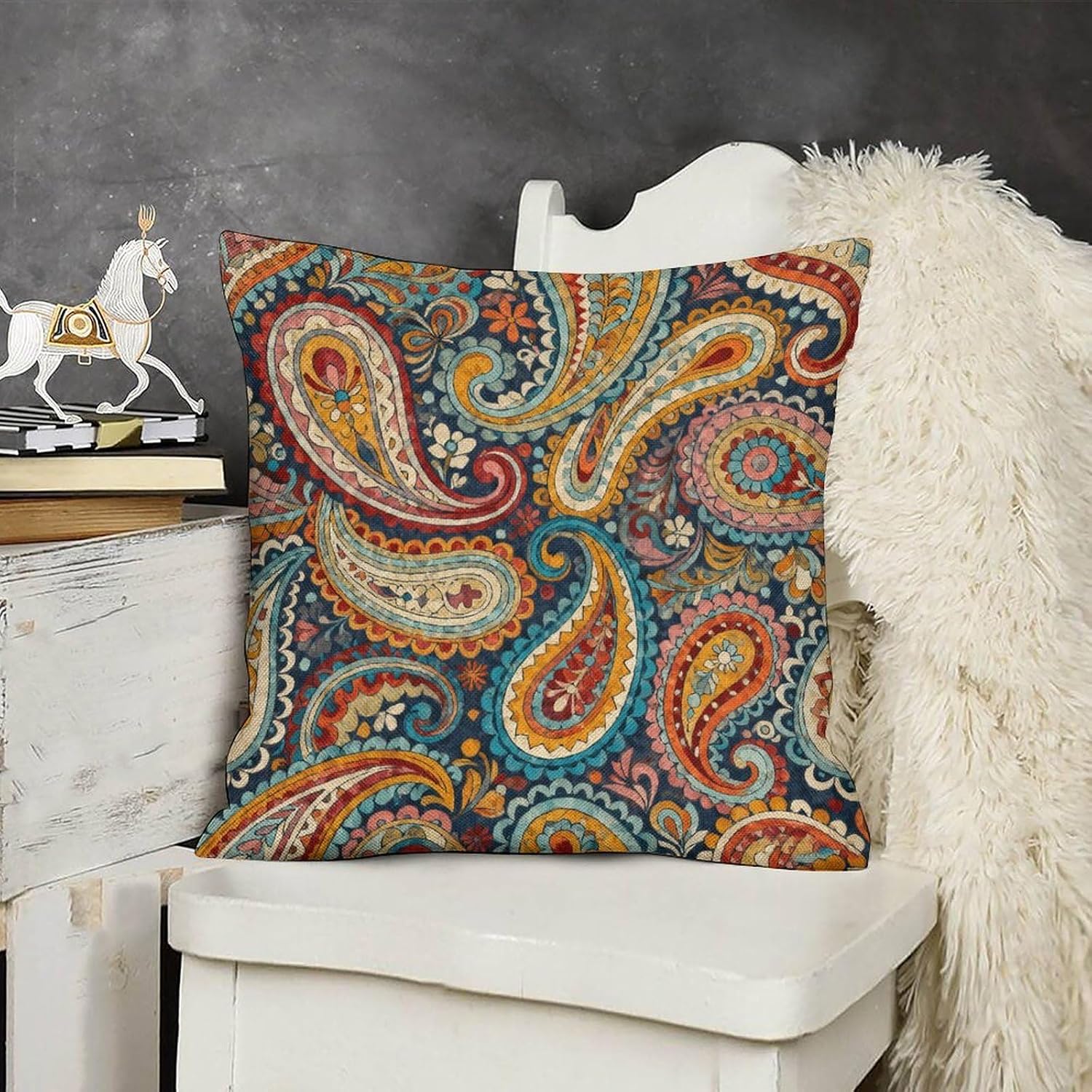 Multi Paisley Pillow Protectors Cute Waterproof Pillow Cover Soft Skin-Friendly Cushion Case Decorative Square Cushion Cover for Couch Sofa Bed Living Room Bedroom