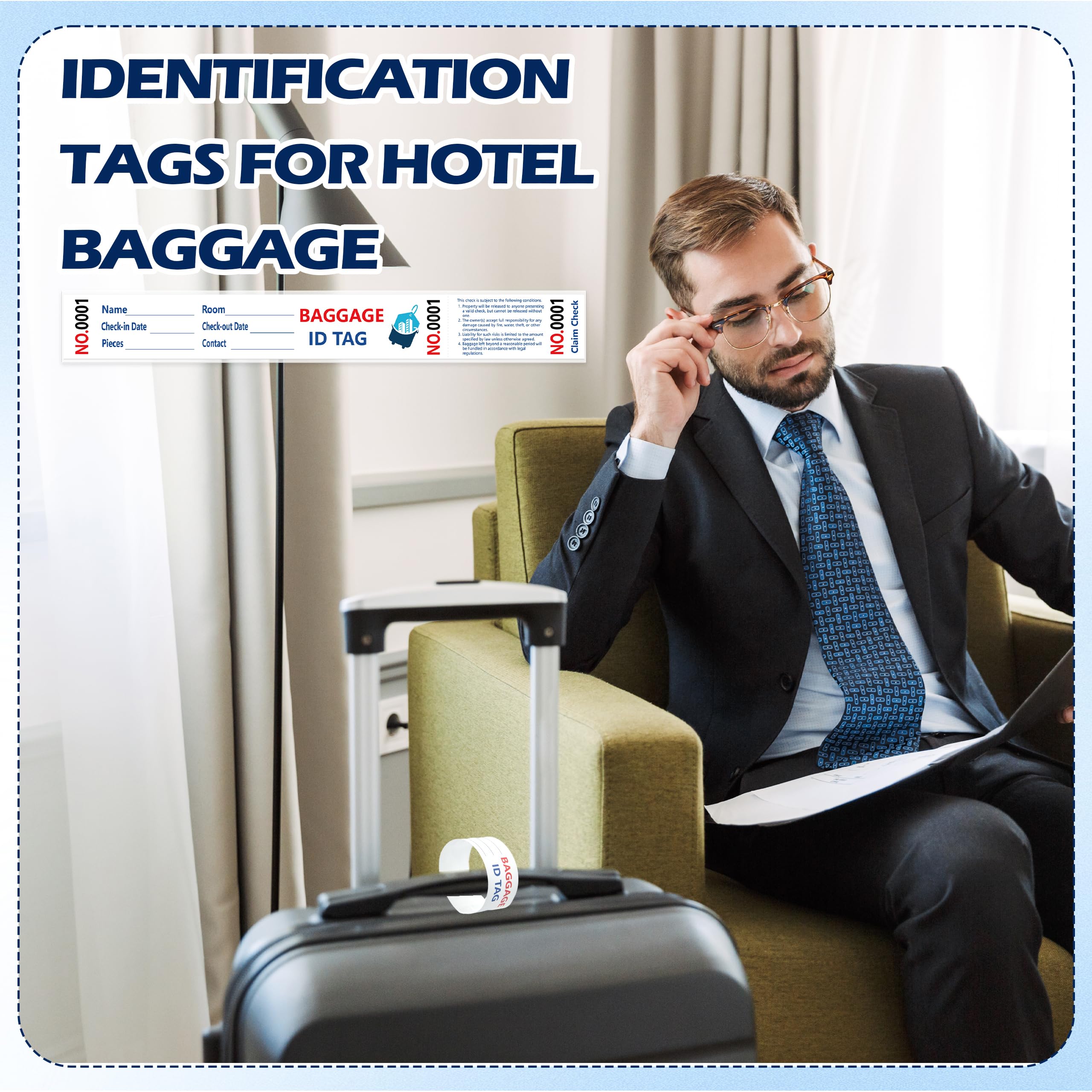 1000 etiquetas de equipaje (1-1000) etiquetas de registro de equipaje de hoteles con cinta de transferencia, numeración serie, etiquetas de equipaje de papel, etiquetas de reclamo de equipaje de hotel