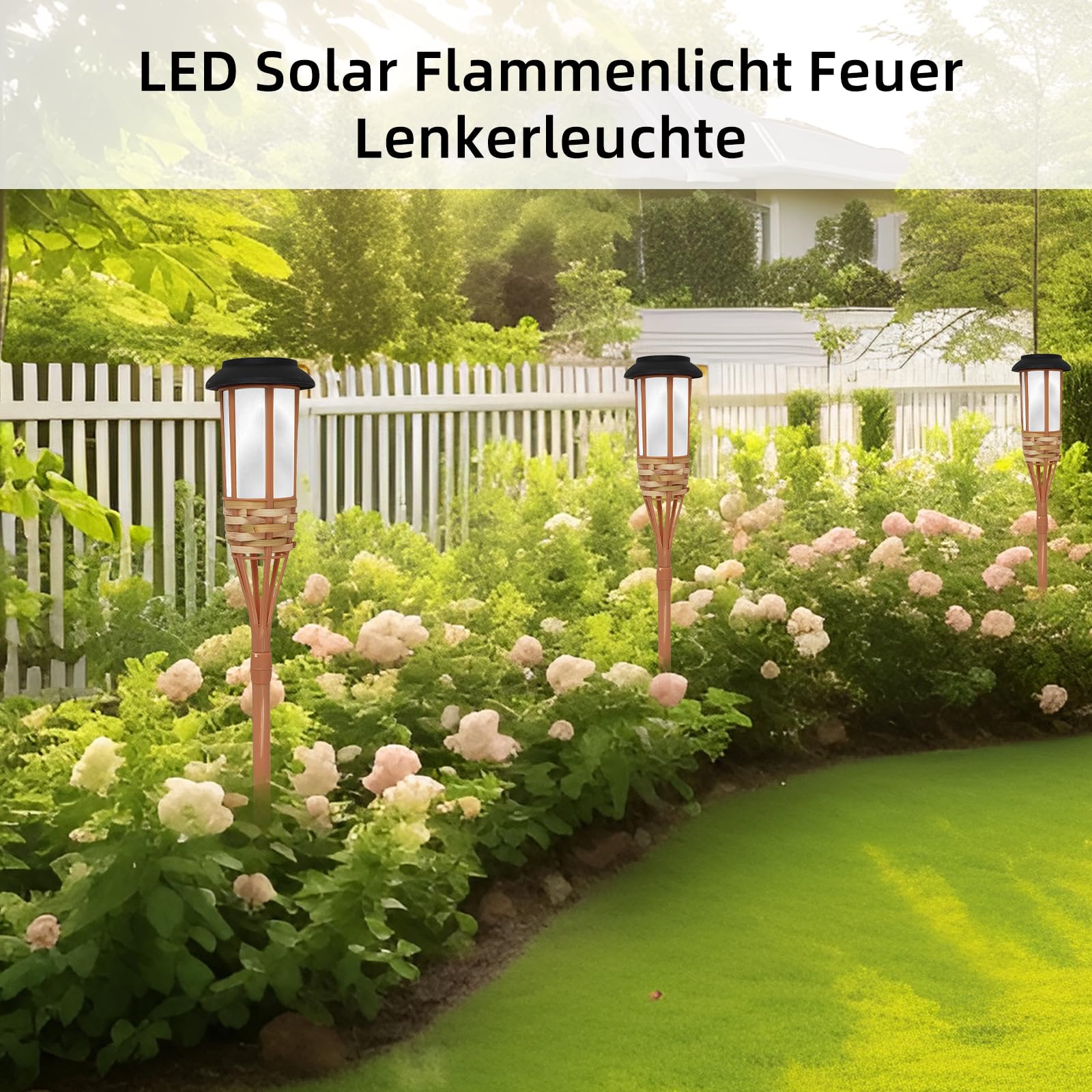 SUAVER Lampen op zonne-energie, handgemaakt bamboefineer, knipperende vlam, tuinverlichting, waterdicht, tuinfakkels, tuinfakkels, tuinpadverlichting voor achtertuin, gazonverlichting, decoratie, 2
