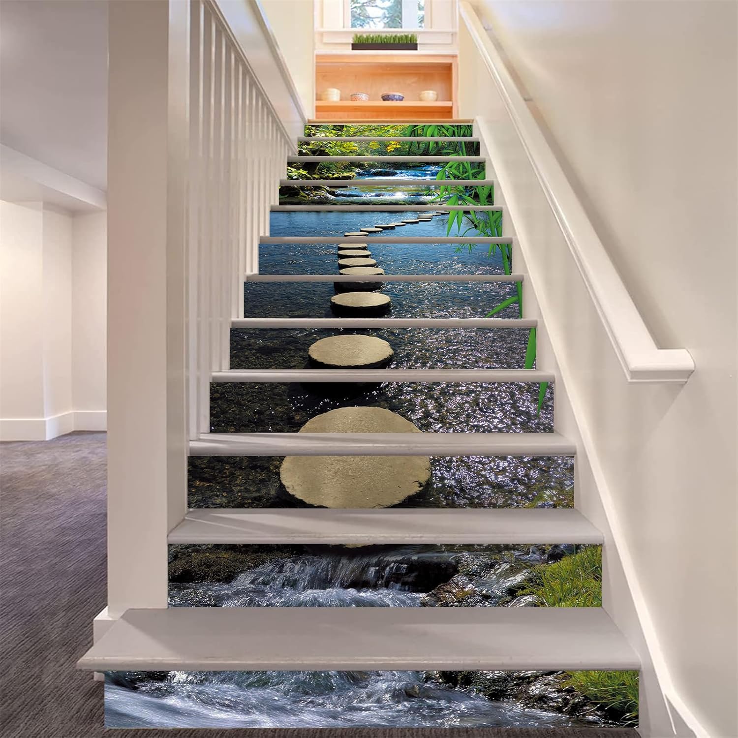 artfanke 15pcs Stair Stickers Peel and Stick - 3D Tree Hole Branches Self-Adhesive Stair Riser Sticker Decals for Stair Home Decor 39.37"x7.09"