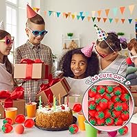 Vista 7 de Geosar 50 unidades de 2 pulgadas de fresa, bolas de estrés, mini espuma de fresa, juguetes elásticos para fiesta de frutas, juguete para aliviar