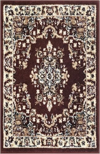 Vista 149 de Antep Rugs - Alfombra oriental de 6x9 con medallón tradicional para interior Siesta (beige negro, 6 pies 7 pulgadas x 9 pies)