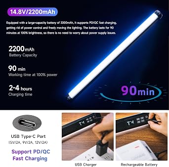 VILTROX K60 2 Pack Large Handheld Stick Light, 32Wh Rechargeable Battery 20W 1950lm RGB LED Video Light w PD Fast Charging CRI 97+ 2500K-8500K LCD Display, 22.8 Tube Light for Photography Light Wand