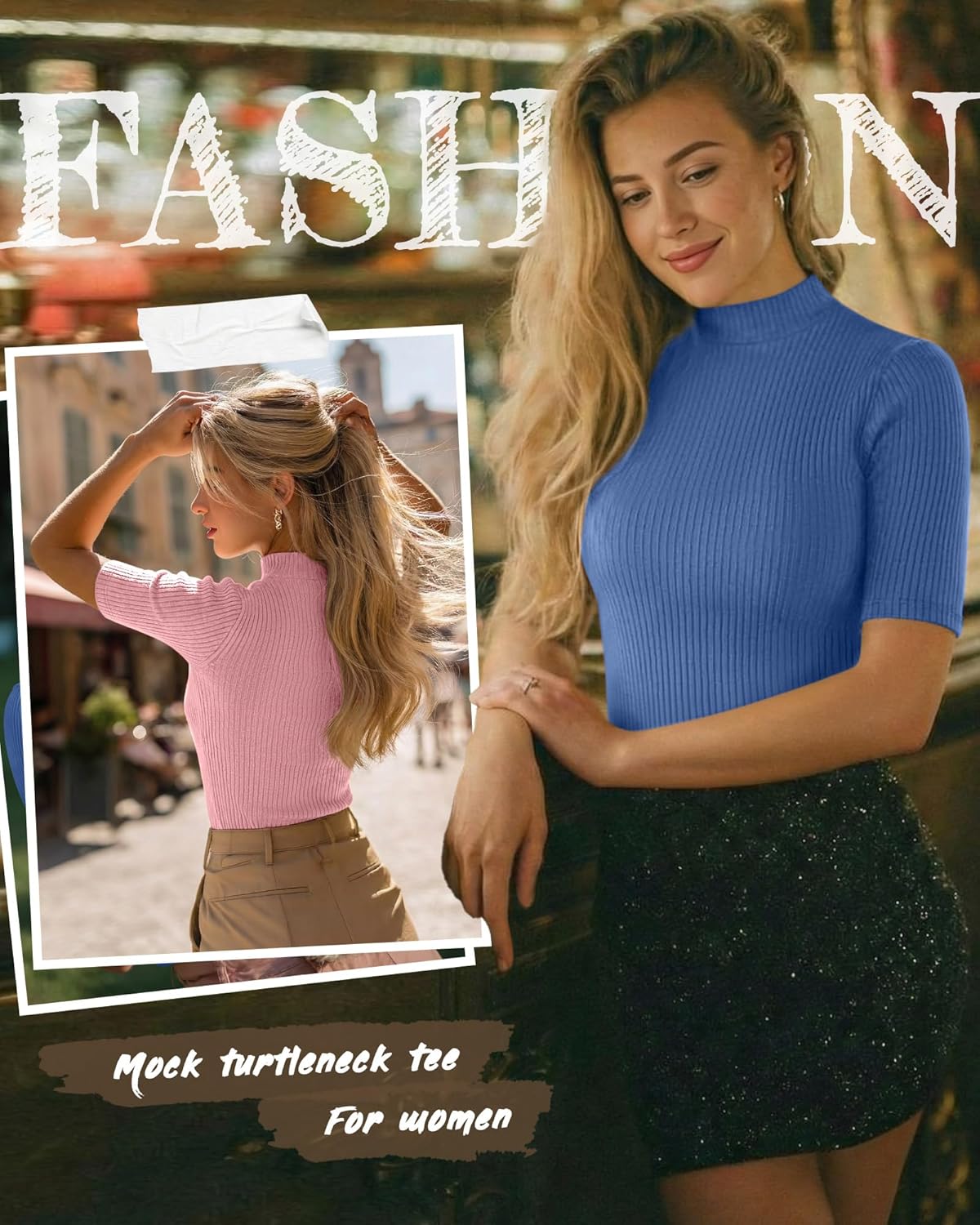 Neer 3 Pack Women's Half Sleeve T-Shirts, Mock Turtleneck Elbow Length Tee Ribbed Slim Fit Casual Summer Tunic Tops - Image 4